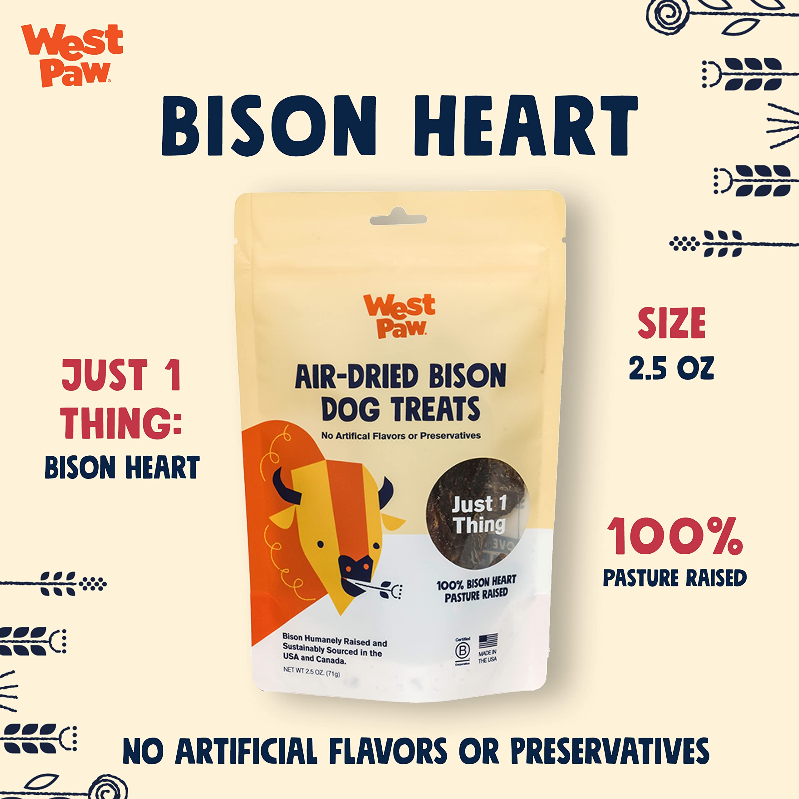 Premium WEST PAW Air Dried Bison Heart Dog Treats with Zogoflex Qwizl Treat Dispensing Chew Toy Bundle – Natural Farm Fresh Bison Heart Snacks & Interactive Puzzle Toy for Dogs – Holds Kibble & Treats – Perfect for Training, Enrichment & Dental Health