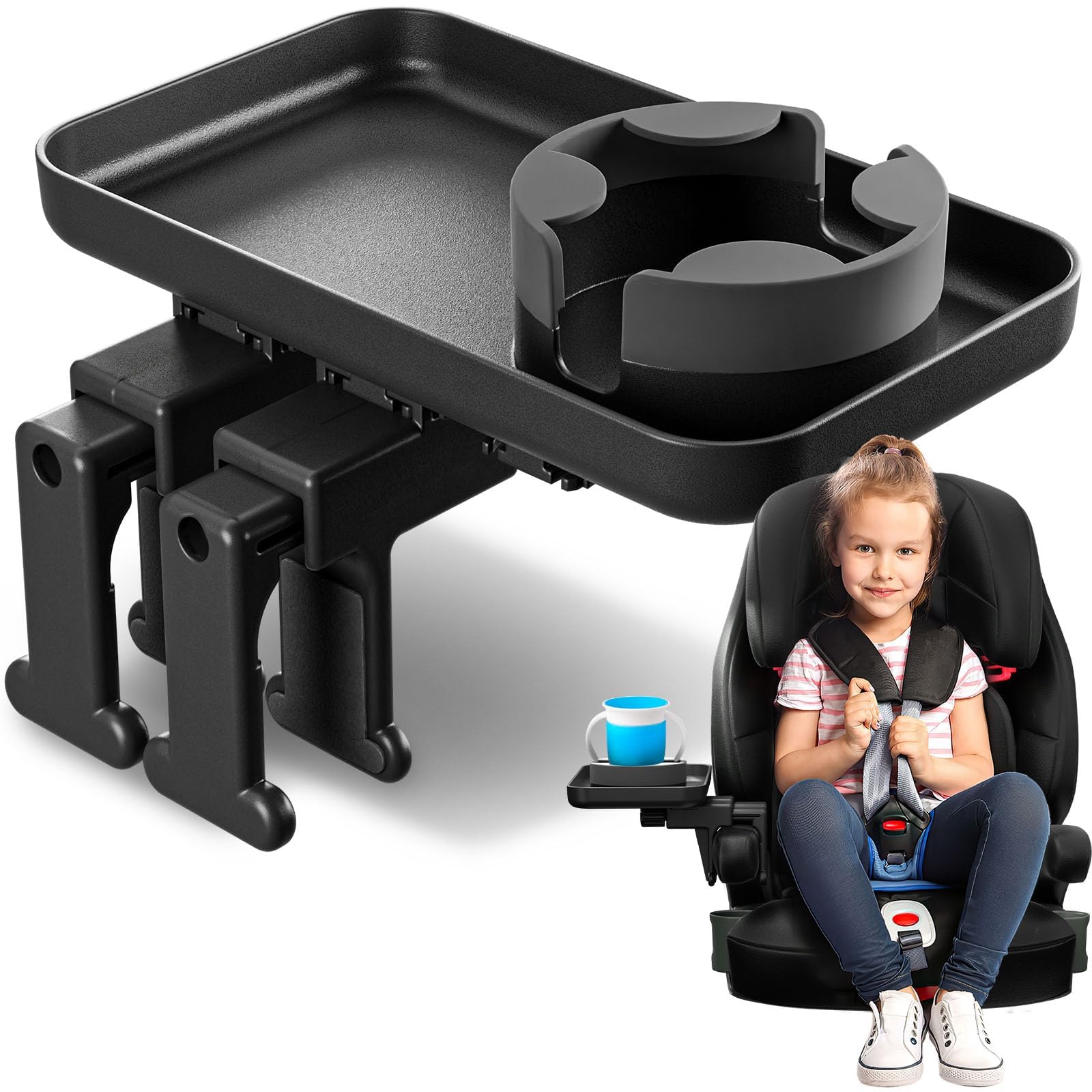 Adjustable Travel Tray Organizer with Universal Quick-Attach Clamps - Perfect for Car Seats, Strollers, Wagons & Armrests - Keep Snacks, Toys & Essentials Handy on Road Trips & Family Outings