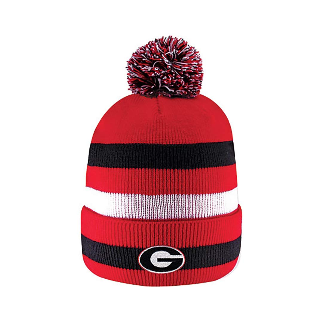 Georgia Bulldogs Knit Cuff Pom Beanie Hat - Red & Black Team Colors - Perfect for Football Games, Tailgating, and Winter Fashion