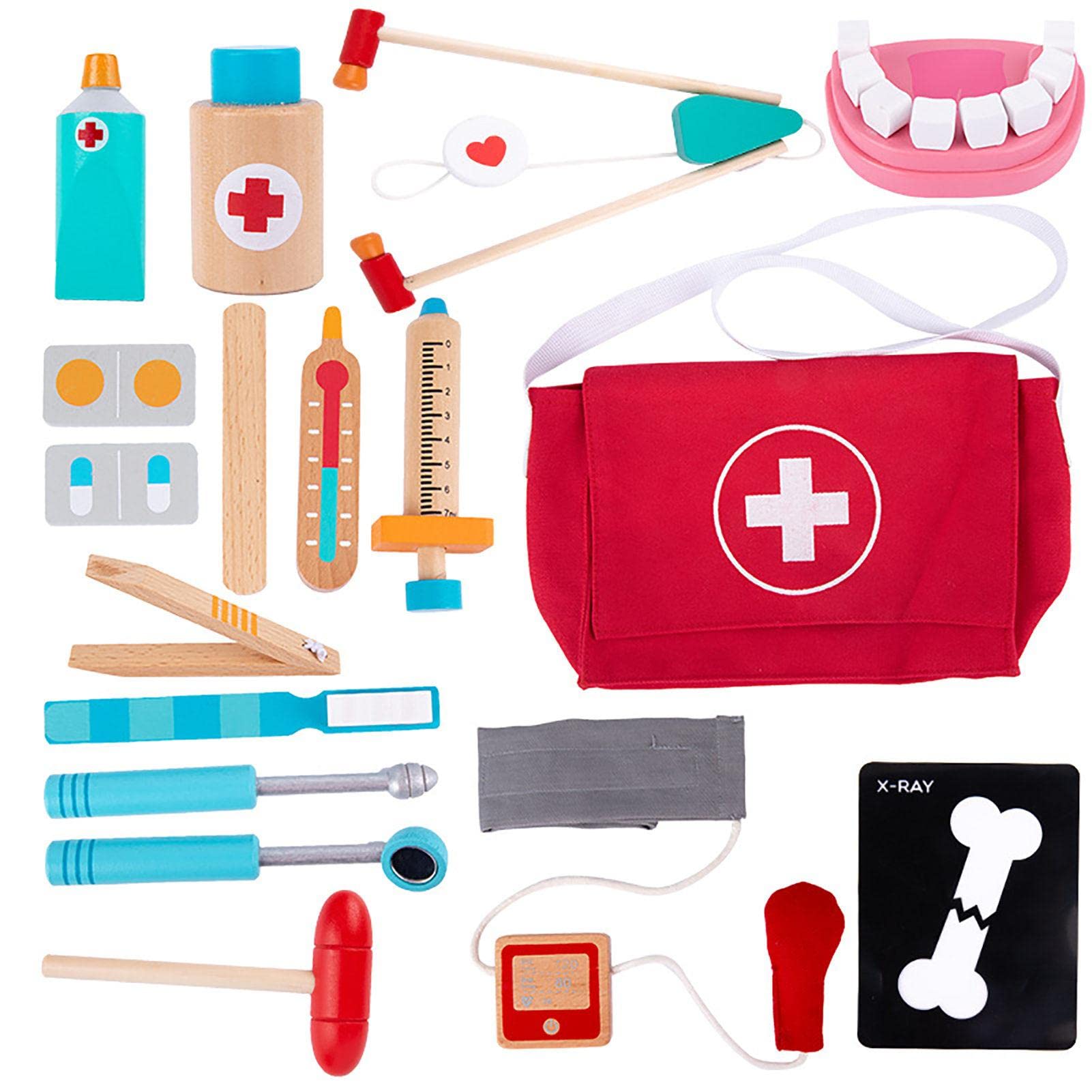 **Kids Wooden Doctor Kit - Pretend Play Dentist Toy Set for Toddlers & Children, Role Play Medical Tools for Imaginative Play - Perfect for Home, Classroom & Preschool Learning Activities**