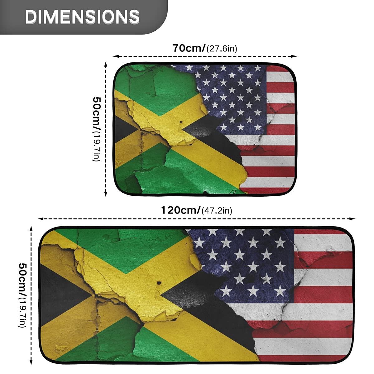 Jamaica & USA Flags Non-Slip Kitchen Rugs Set of 2 - Washable Floor Mats for Sink, Laundry & Home Decor | Perfect for American & Jamaican Themed Kitchens