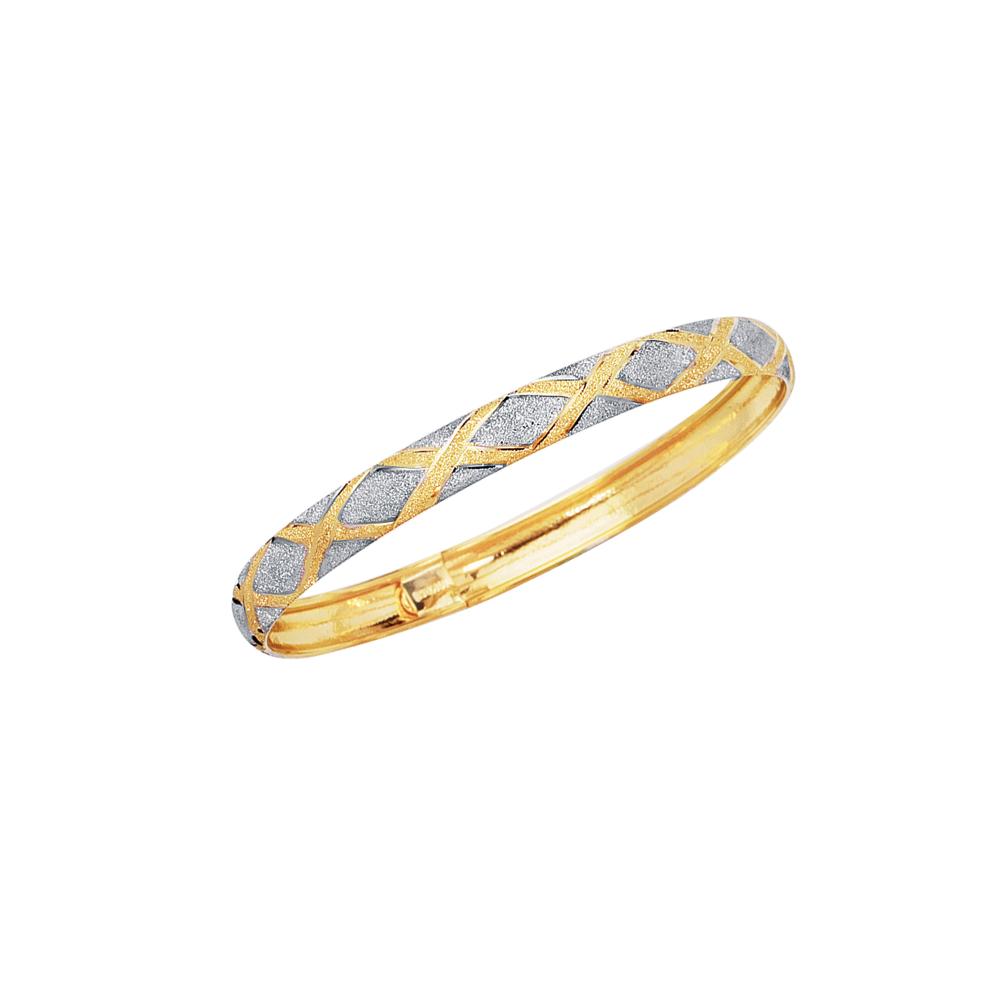 10K Gold Polished & Satin X Bangle Bracelet for Women - Elegant Stackable Jewelry for Everyday Wear, Parties & Special Occasions