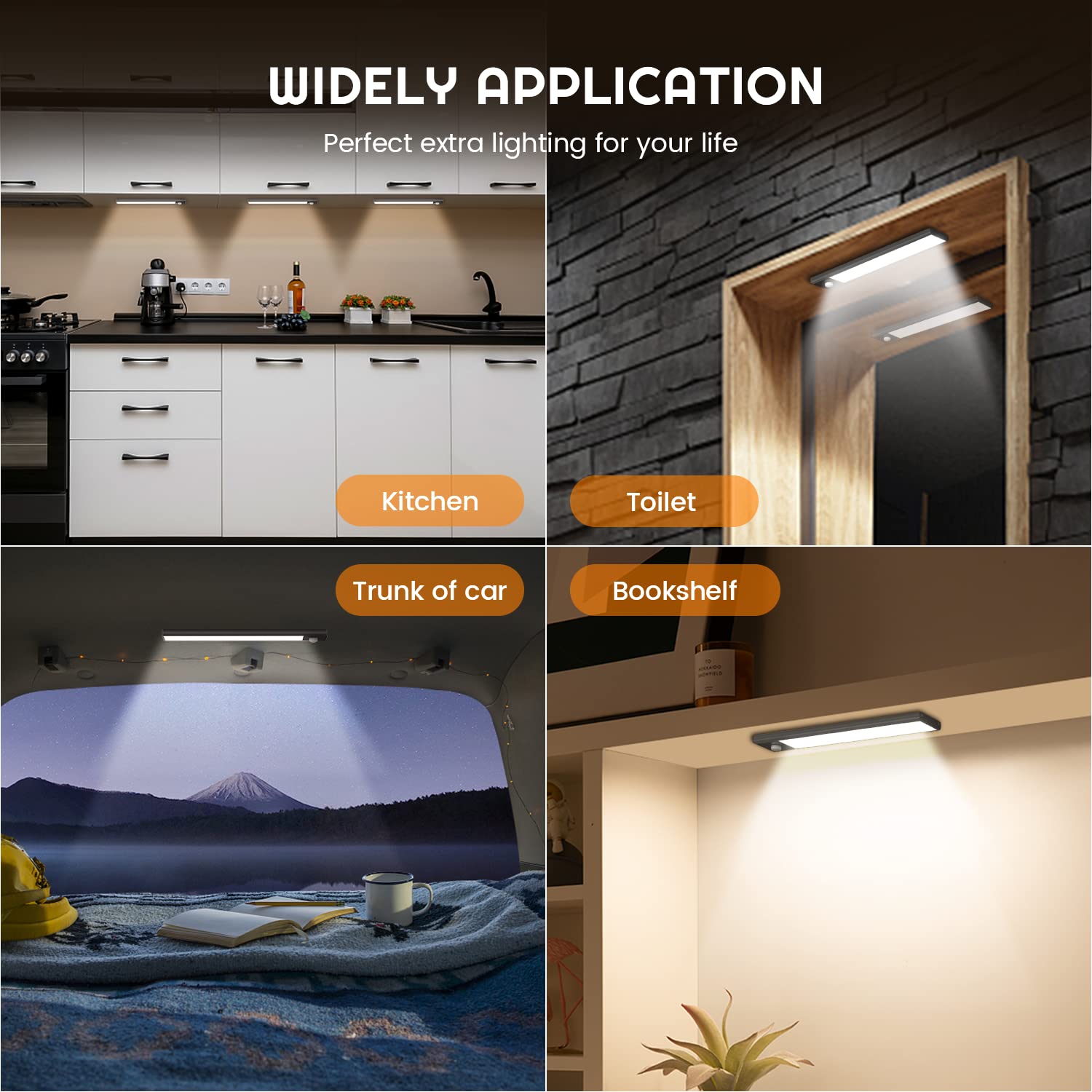 Yeelight Wireless Under Cabinet Lights - 32 LED Motion Sensor Closet Lighting, Rechargeable & Dimmable Magnetic Stick-on Lights (7.87 Inch, Cold White) - Perfect for Closets, Wardrobes, Stairs & Kitchen Cabinets