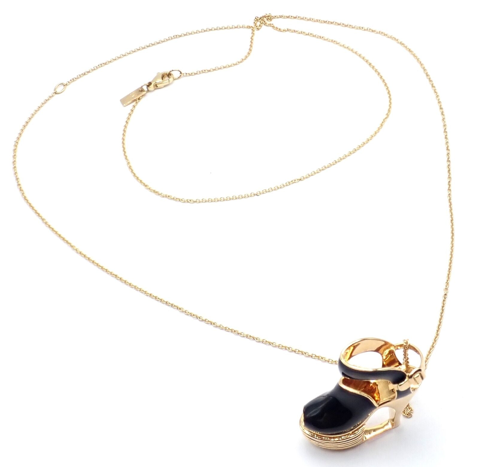 Authentic Salvatore Ferragamo 18K Yellow Gold Enamel Shoe Charm Pendant Necklace | Luxury Italian Jewelry for Women | Perfect Gift for Birthday, Anniversary & Special Occasions