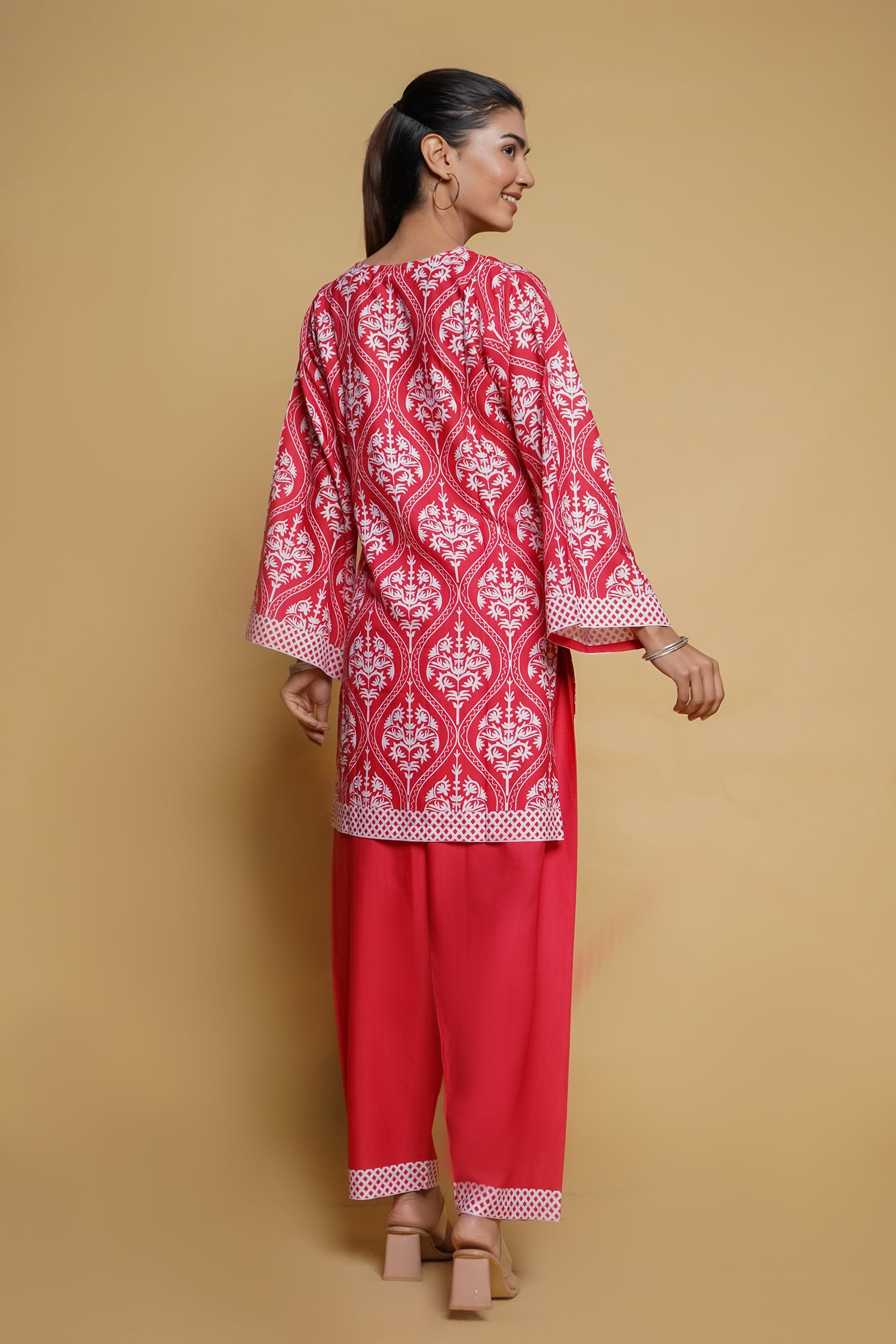 Elisha Printkari Poly Muslin Coord Set - Strawberry Red Outfit for Women | Perfect for Casual Wear, Summer Dresses & Boho Fashion