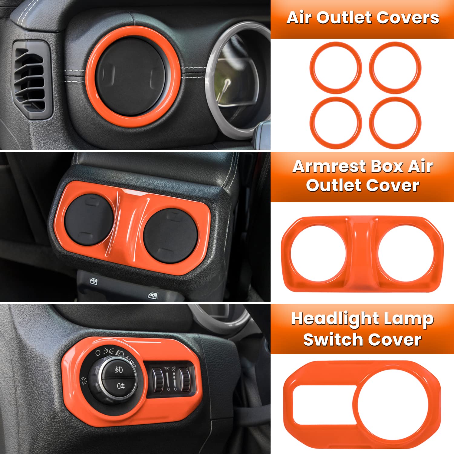 23PCS Full Interior Trim Kit for Jeep Wrangler JL JLU & Gladiator JT (2018-2023) - Steering Wheel, Door Handles, AC Vents, Cup Holders, Reading Lights - Orange Accent Upgrade for Off-Road & Daily Driving