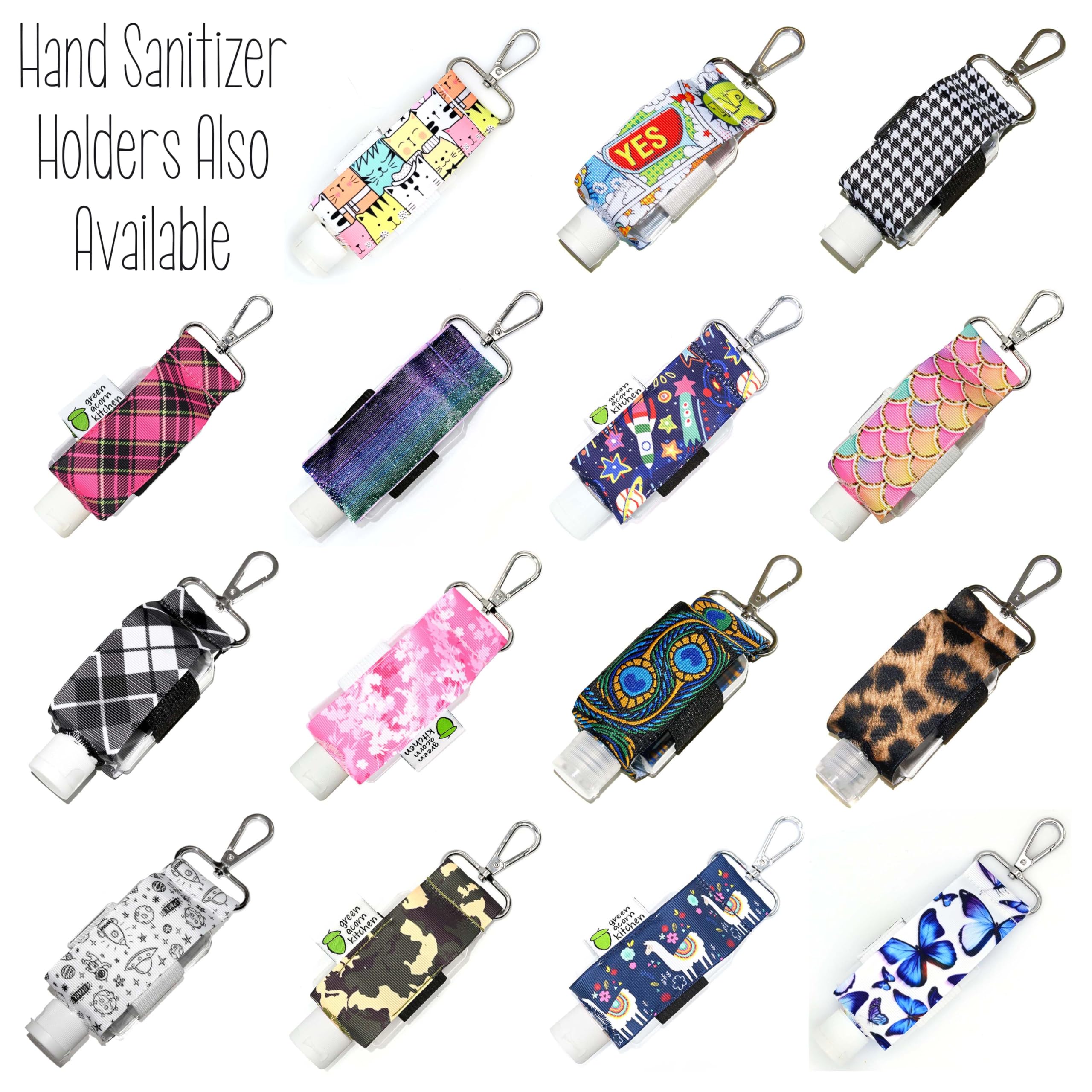 Refillable Hand Sanitizer Holder with 2oz Travel Size Bottle - Navy Blue Space Print - Swivel Clip for Backpack, Purse, Keychain - Eco-Friendly Handmade Sanitizer Case by Green Acorn Kitchen - Perfect for Travel, Office, School & Daily Hygiene