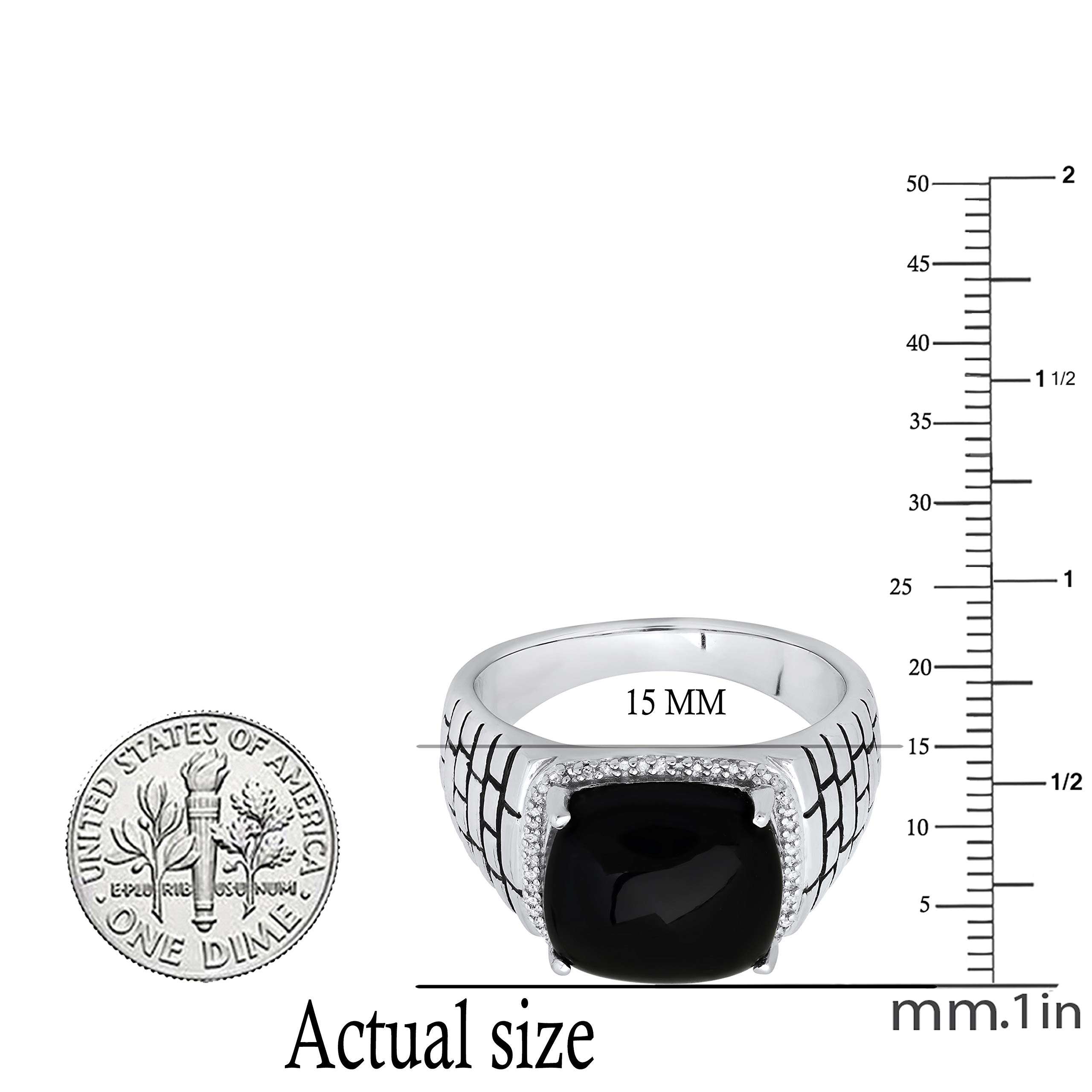 Dazzlingrock 13X13mm Onyx & White Diamond Men's Wedding Band Ring, Sterling Silver Anniversary Band for Men - Perfect for Weddings, Engagements, and Special Occasions