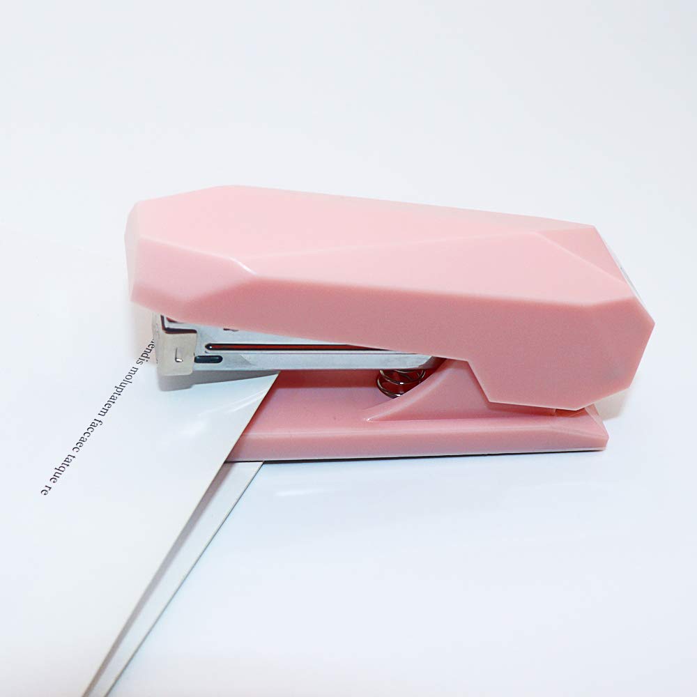 NatSumeBasics Cute Pink Diamond-Shaped Manual Stapler - 25 Sheet Capacity for Office & School Use - Perfect Desk Accessory & Gift Idea (Pink) - Ideal for Paperwork, Crafting & Home Organization