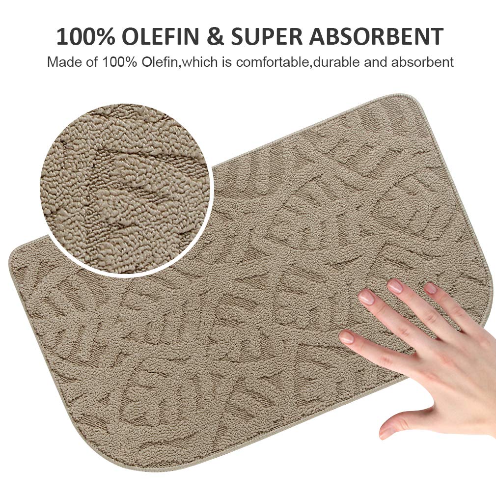 VANZAVANZU Non-Slip Kitchen Rugs 2 Pack - 30x18 Inch Half Round Absorbent Kitchen Mats with Latex Backing, Machine Washable Floor Mats for Kitchen, Doorway, Bathroom (Beige) - Perfect for High Traffic Areas & Spill Protection
