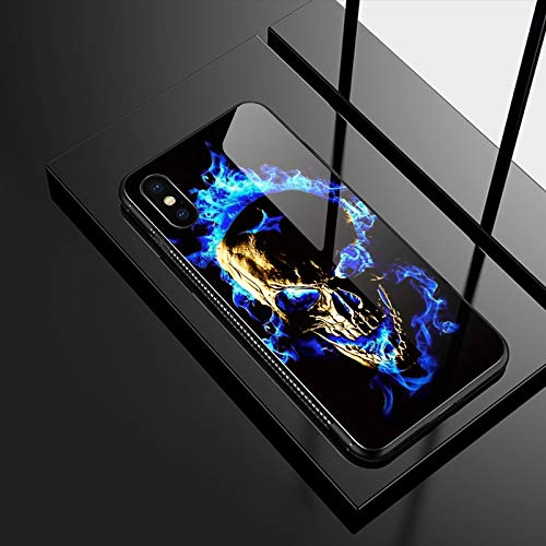 Shockproof iPhone X/XS Case with Plexiglass Back & Soft TPU Bumper - Blue Skull Design | Compatible with iPhone X and iPhone XS | Perfect for Daily Protection, Outdoor Activities, and Style Statement