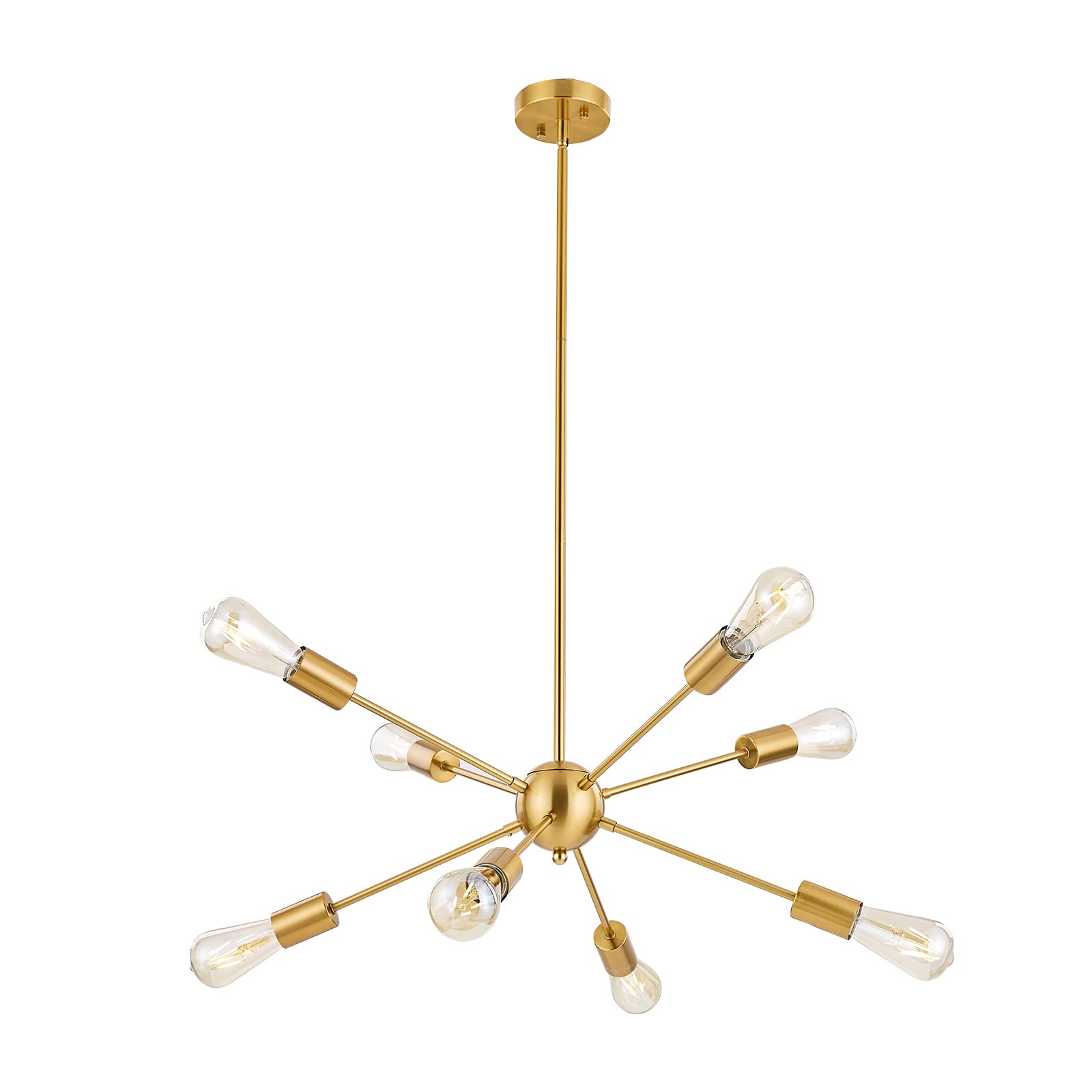 BONLICHT Brushed Brass Sputnik Chandelier - 8-Light Mid Century Modern Ceiling Fixture, Gold Industrial Flush Mount Pendant Lighting for Living Room, Dining Room, Bedroom, Foyer - Perfect for Vintage Home Decor & Open Concept Spaces