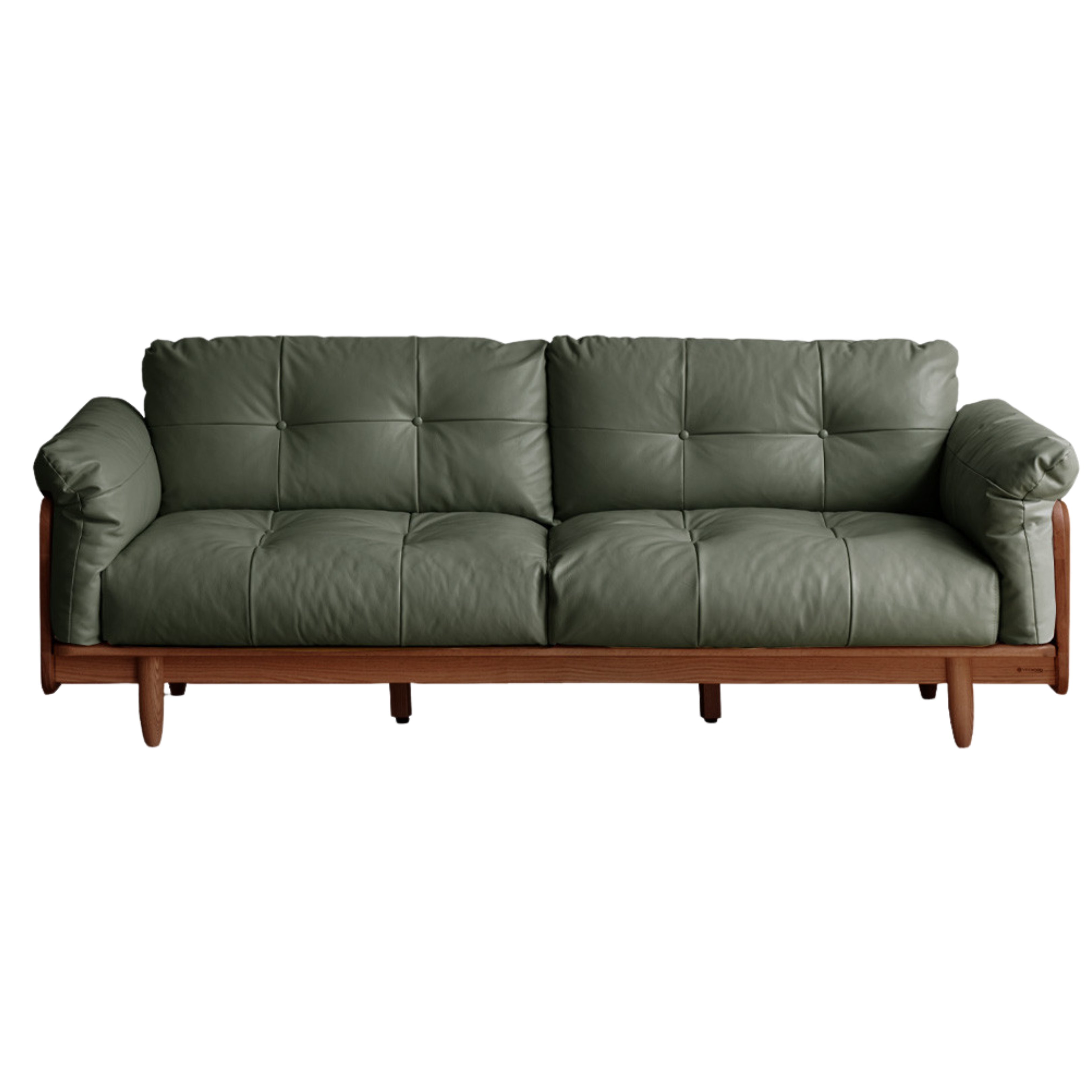 86x35.4x31.9 inch / 219x90.5x81cm / Rich dark walnut color/ leather dark green-pull point  three-seater