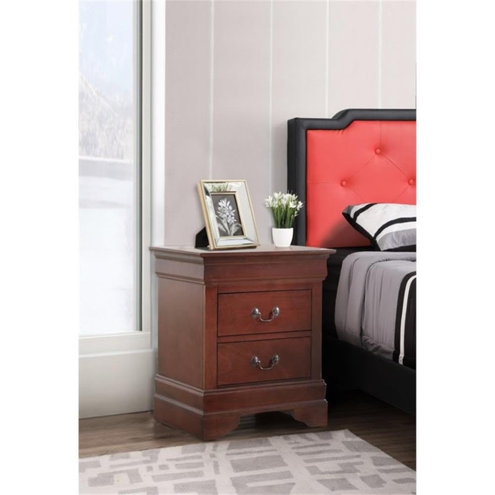 Glory Furniture Lewis 2-Drawer Wood Nightstand, Cherry Finish - Solid Wood Bedside Table for Bedroom, Living Room & Guest Room Storage