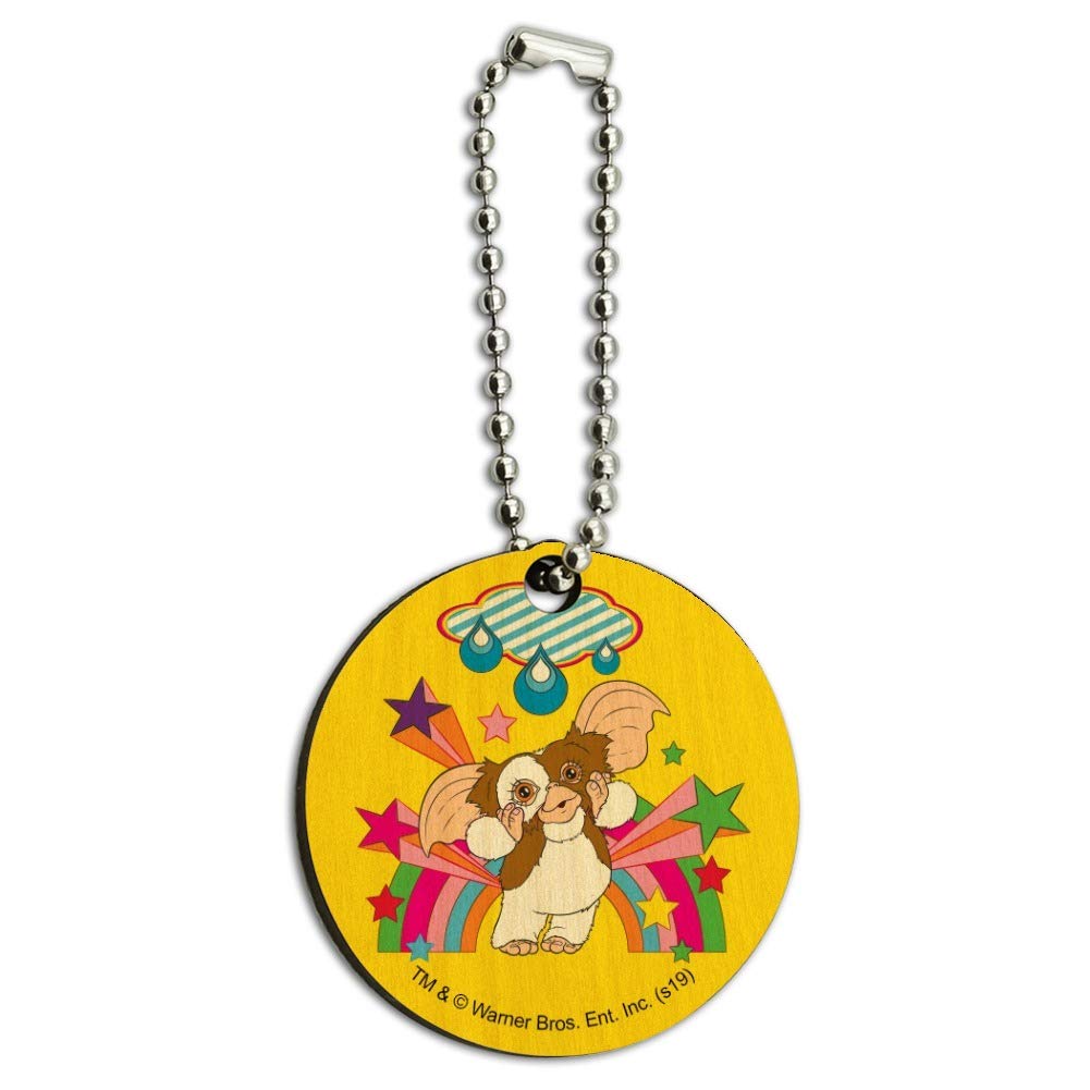 Gremlins Gizmo Rainbow Wooden Round Keychain - Cute Movie Character Key Ring for Fans & Collectors - Perfect for Keys, Bags & Gifts