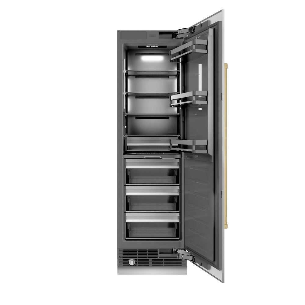 ZLINE Autograph Edition 24-Inch 12.5 cu ft Stainless Steel Column Refrigerator - Graphite Gray Interior & Champagne Bronze Accents (RCRVZ 30424 CB) - Perfect for Modern Kitchens, Open-Concept Homes & Luxury Condos