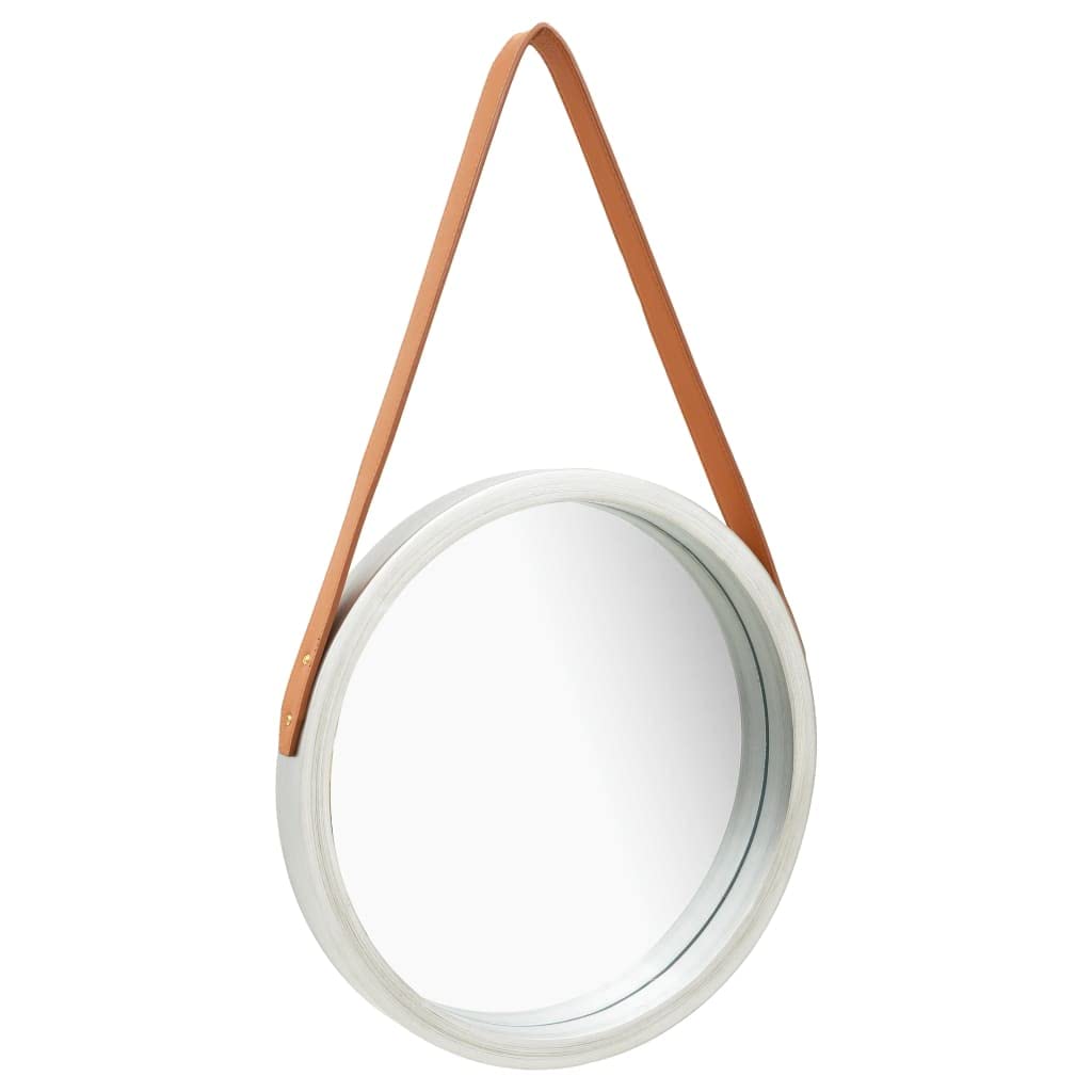 Vintage Round Wall Mirror with Adjustable Strap - 15.7