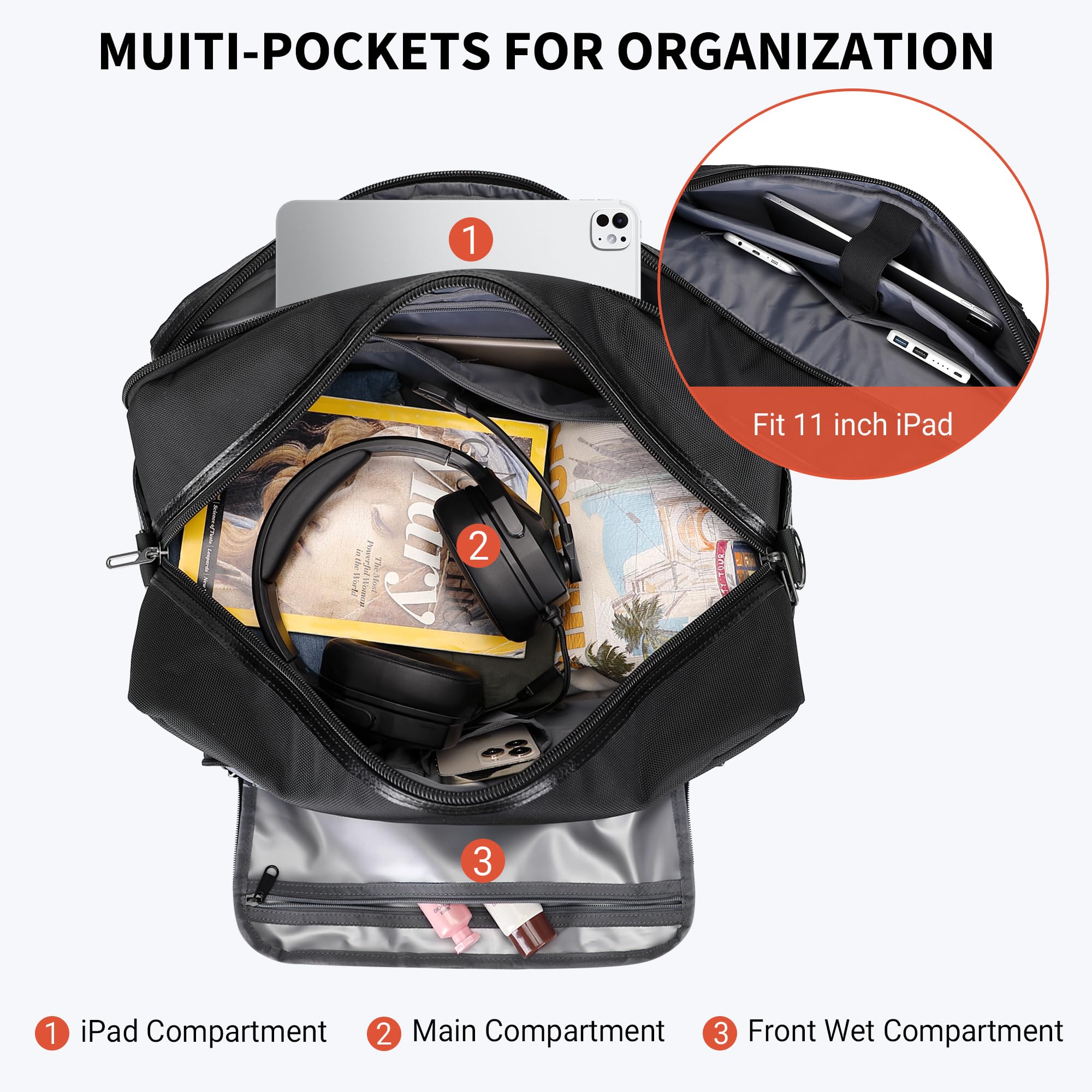 WITZMAN Weekender Travel Duffle Bag for Men & Women - Carry On Overnight Bag with Toiletry Kit & Shoe Compartment (Black B694) - Perfect for Gym, Business Trips & Weekend Getaways