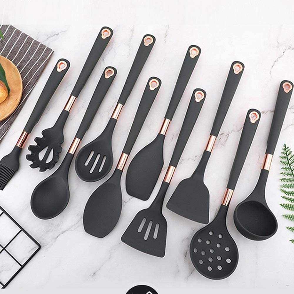 Premium 10-Piece Silicone Kitchen Utensil Set - Non-Stick, Heat Resistant & Dishwasher Safe Cooking Tools with Hanging Holes (Spatula, Spoon, Whisk) - Perfect for Baking, Frying & Everyday Cooking
