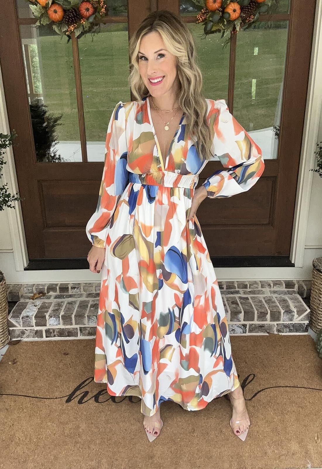 Sissyaki Women's Long Sleeve Boho Floral Maxi Dress - Vintage Flowy Summer Dress for Beach, Wedding & Casual Wear