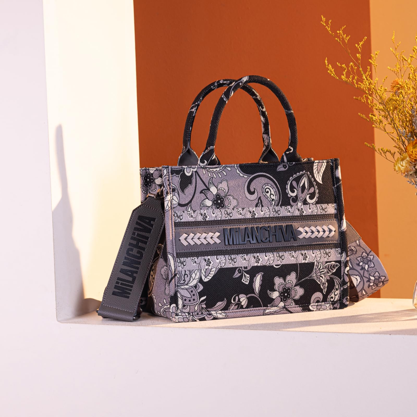 Milan Chiva Floral Tote Bags for Women - Stylish Top Handle Purse for Work, Travel & Shopping | Fashionable Shoulder Bag with Floral Print