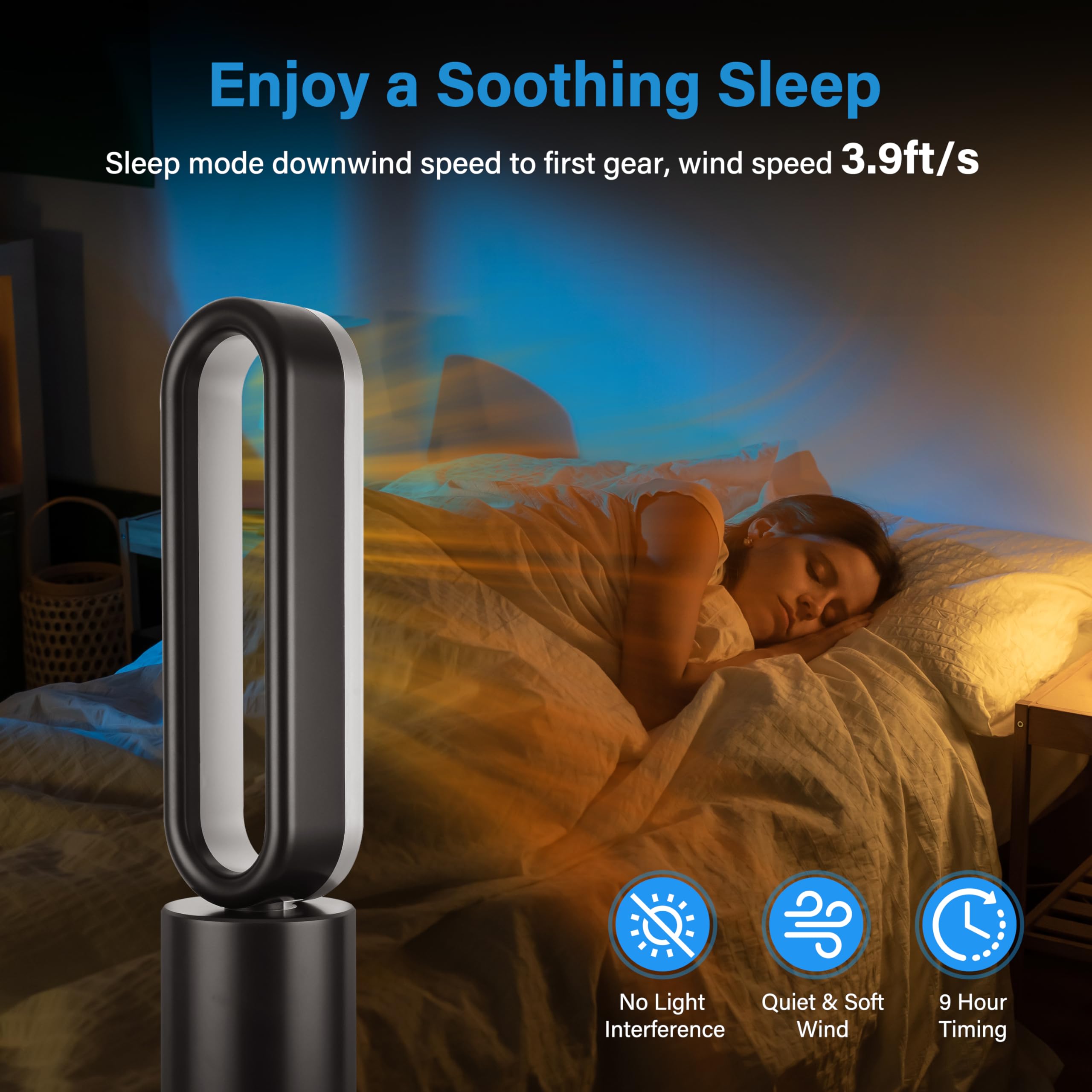 Simple Deluxe 34 Inch Bladeless Tower Fan with Remote, Heater & Fan Combo - Quiet Oscillating Cooling Fan for Home, Bedroom & Office - Perfect for Summer Cooling & Winter Heating