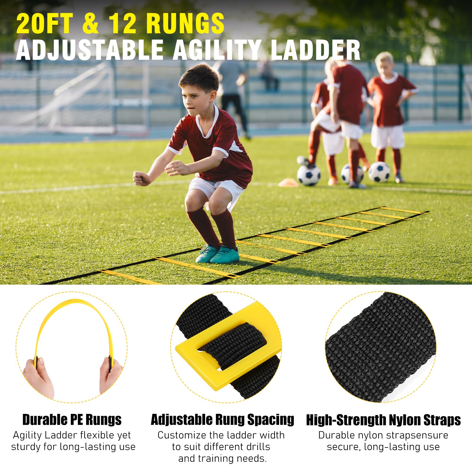 Kids Soccer Goal Set for Backyard - 2 Pack Portable Soccer Nets (7X5ft & 5X3.6ft) with Agility Ladder, Soccer Ball & Carry Bag | Perfect for Youth Training, Backyard Games & Outdoor Sports Activities
