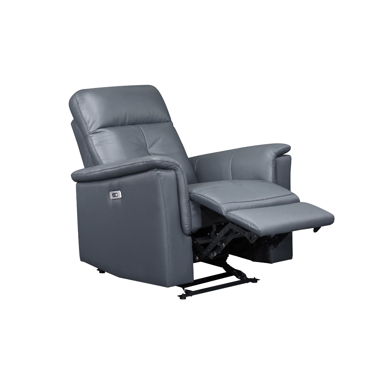 Blue Grey Power Glider Recliner with USB Charging - Genuine & Faux Leather - Perfect for Living Room, Home Theater, and Nursery Comfort