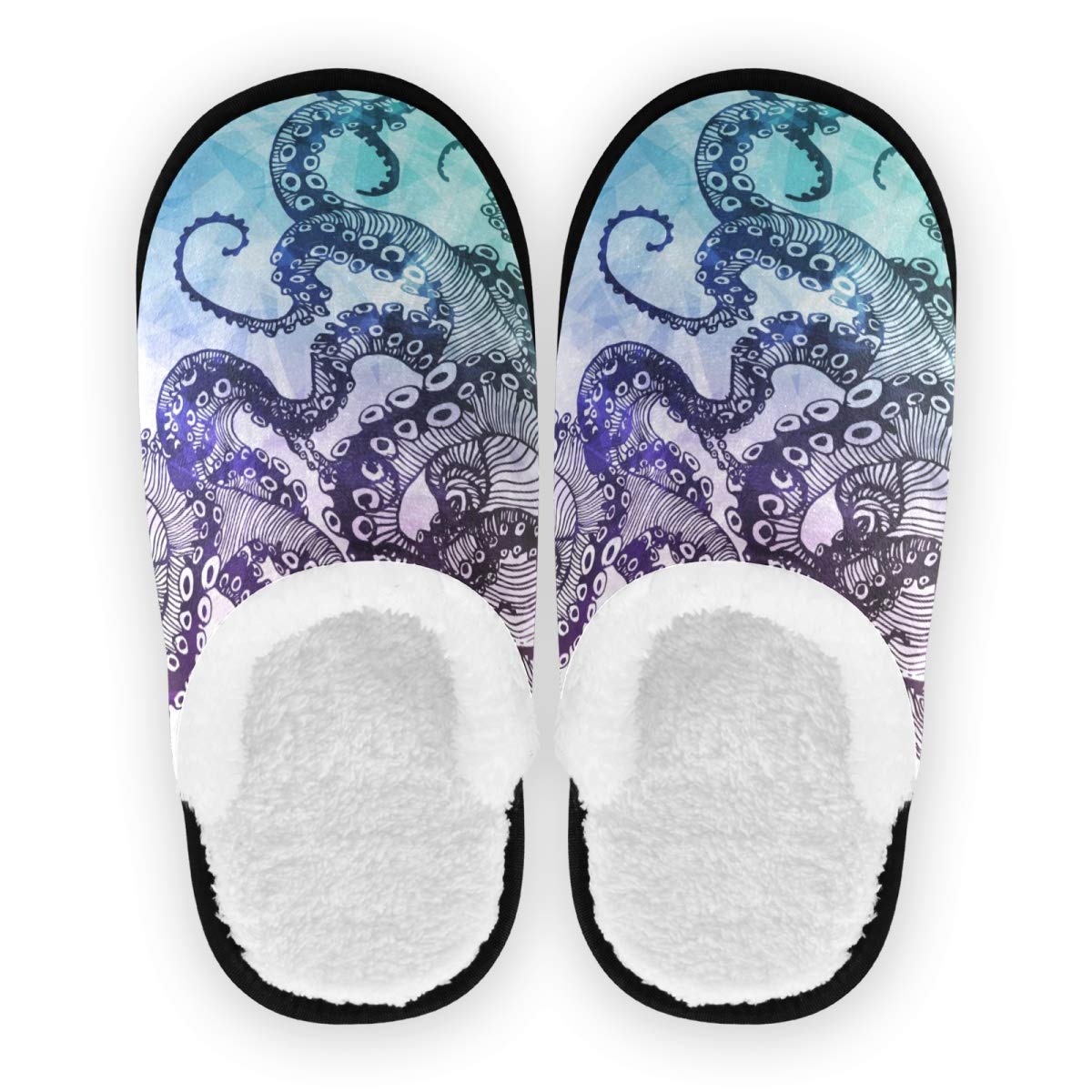 ALAZA Non-Slip Abstract Octopus Slippers for Men & Women - Cozy Home, Hotel, Spa, Bedroom & Travel House Shoes for Indoor Comfort