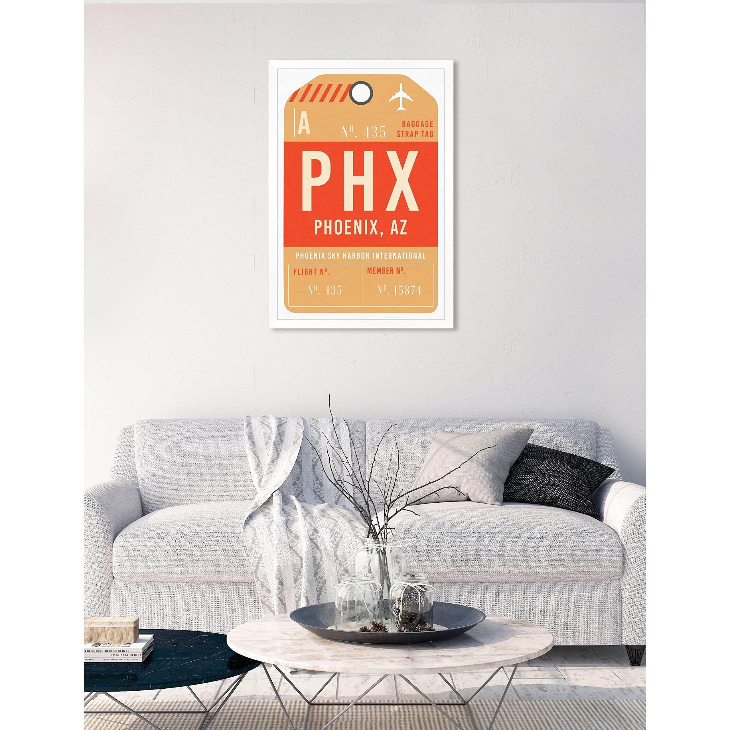 Oliver Gal 'Phoenix Luggage Tag' Framed Canvas Art Print 24x36 Inches - Modern Home & Office Wall Decor for Living Room, Bedroom, or Office