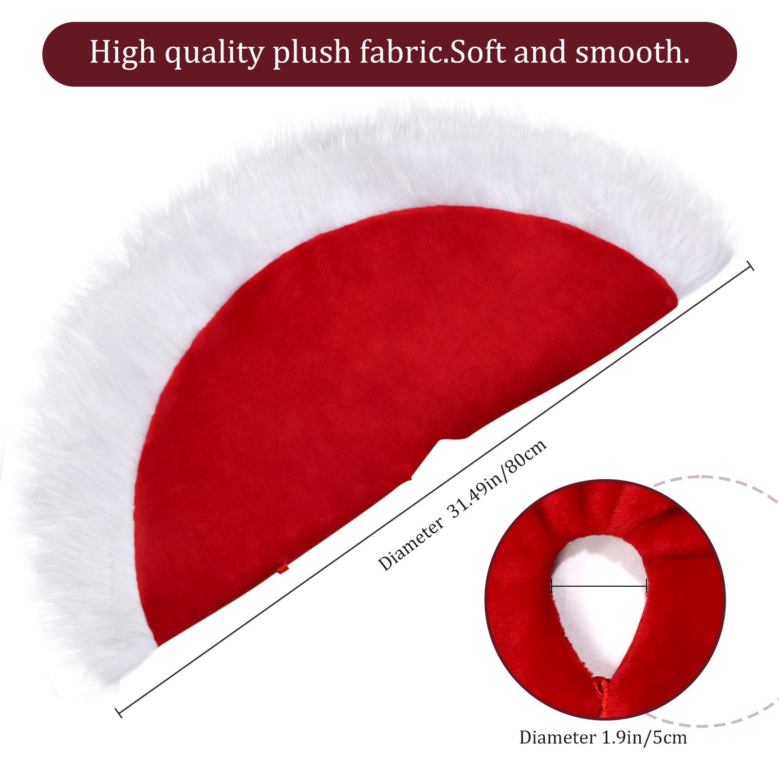 31.5 Inch Red & White Faux Fur Christmas Tree Skirt - Plush Holiday Decor for Xmas Party, Home & Outdoor Decorations | Perfect for Living Room, Fireplace & Festive Gatherings