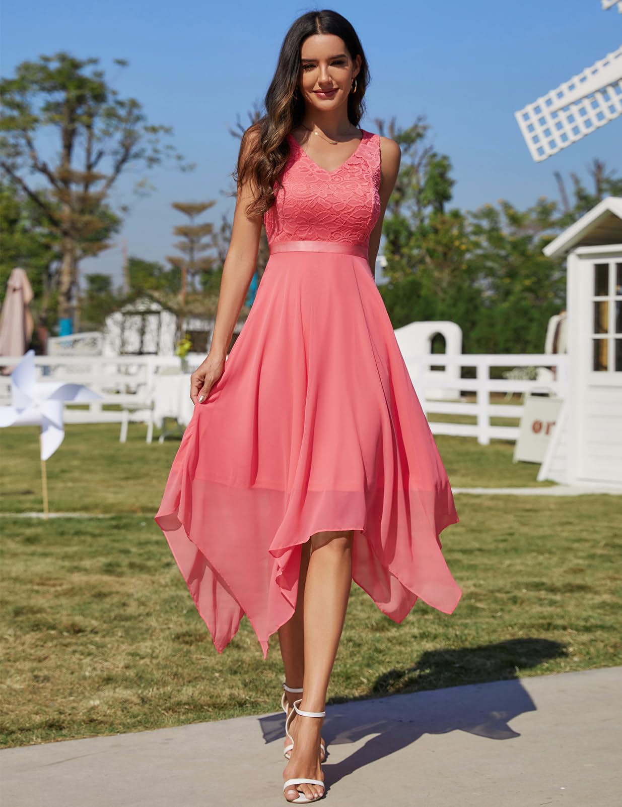 Meetjen Women's Elegant Lace Cocktail Party Dress 2025 - Handkerchief Hem Bridesmaid & Prom Formal Gown for Wedding Guest | Perfect for Evening Galas, Cocktail Parties & Special Occasions