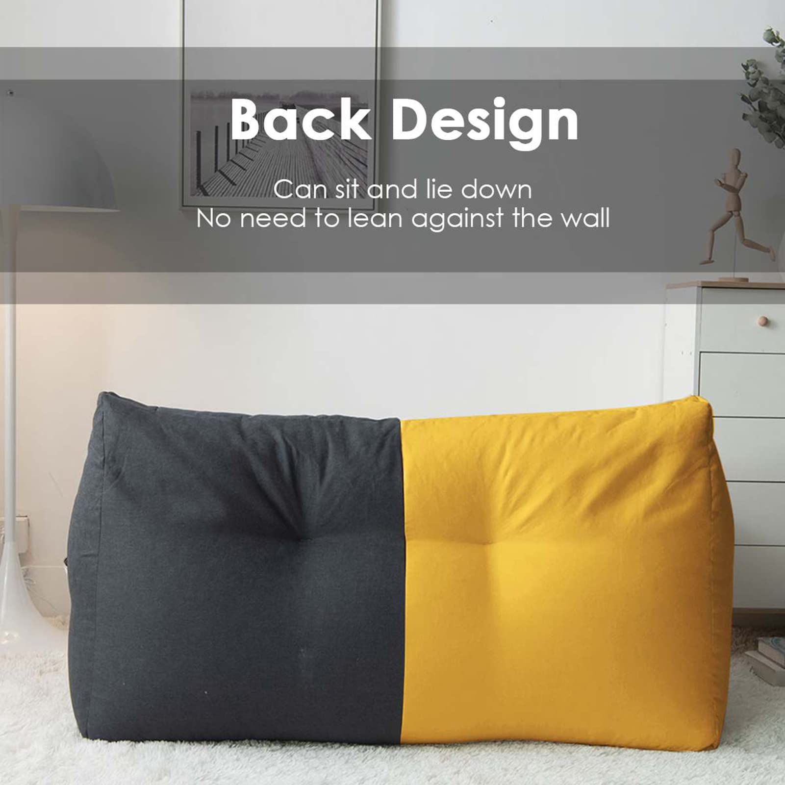 Premium Washable Cotton Linen Bean Bag Chair Cover Only (No Filler) - Extra Large Durable Zippered Sofa Beanbag Cover for Adults & Kids in Yellow - Perfect for Living Room, Bedroom, Dorm, and Playroom Decor