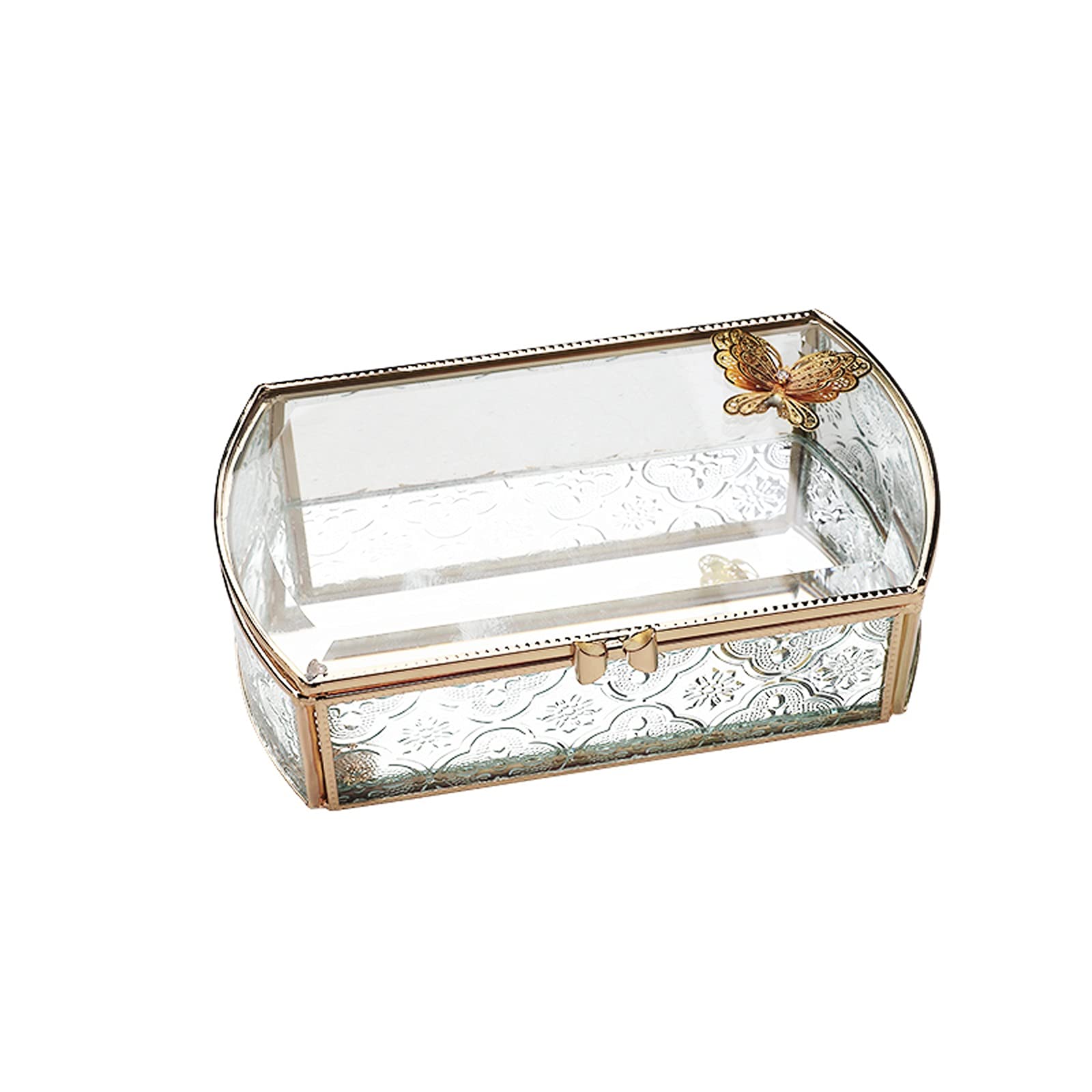 FETION Elegant European Retro Jewelry Box - Glass Display Case for Rings & Earrings - Vintage Style Desktop Jewelry Organizer with Lid - Perfect Gift for Women (Use for Home Decor, Wedding Jewelry Storage, or Boutique Display)