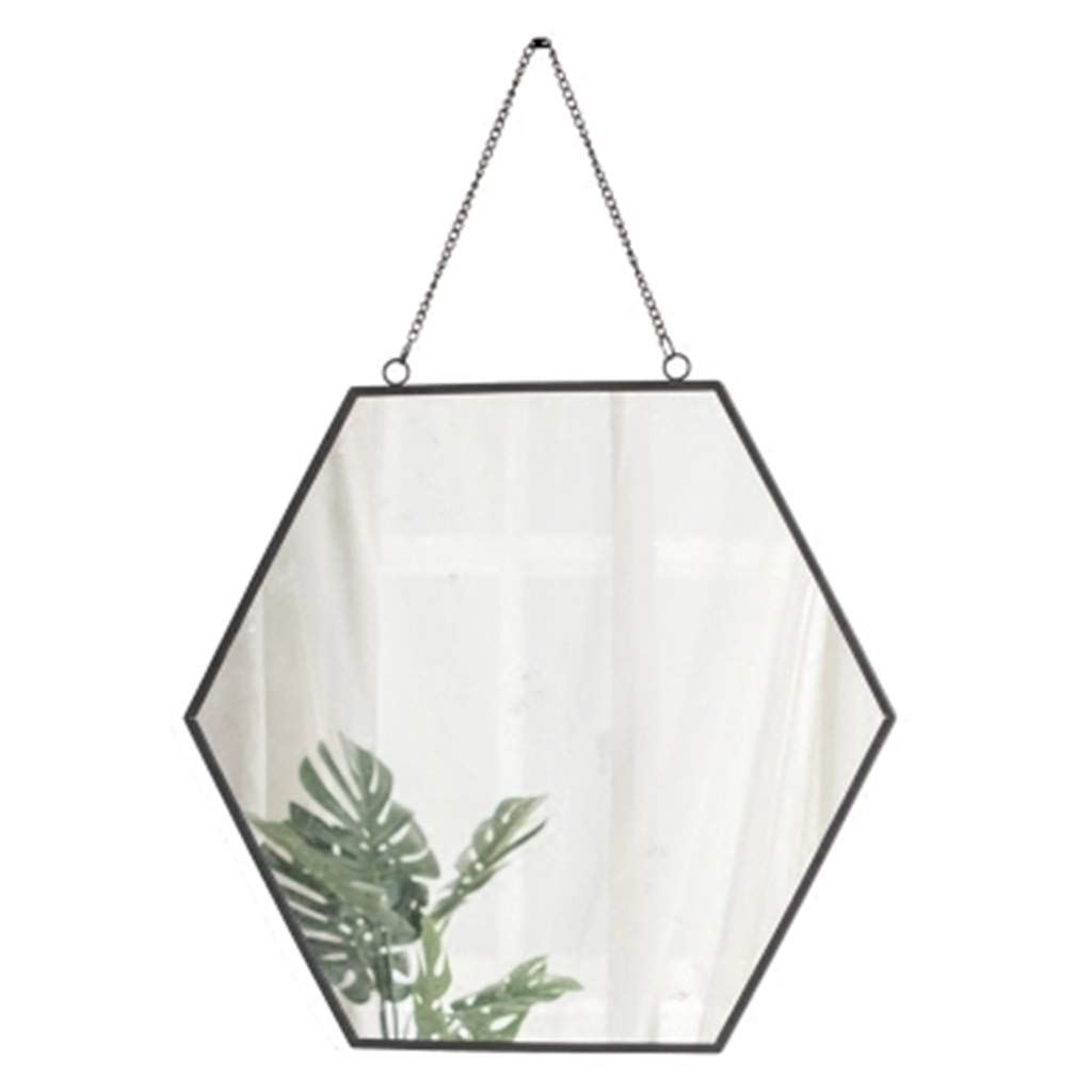 **Nordic Style Hexagon Makeup Mirror - Shatterproof HD Glass, Black Princess Design for Bathroom & Dressing Room - 16.36 Inch (41.55cm) - Perfect for Vanity, Gifts & Home Decor**
