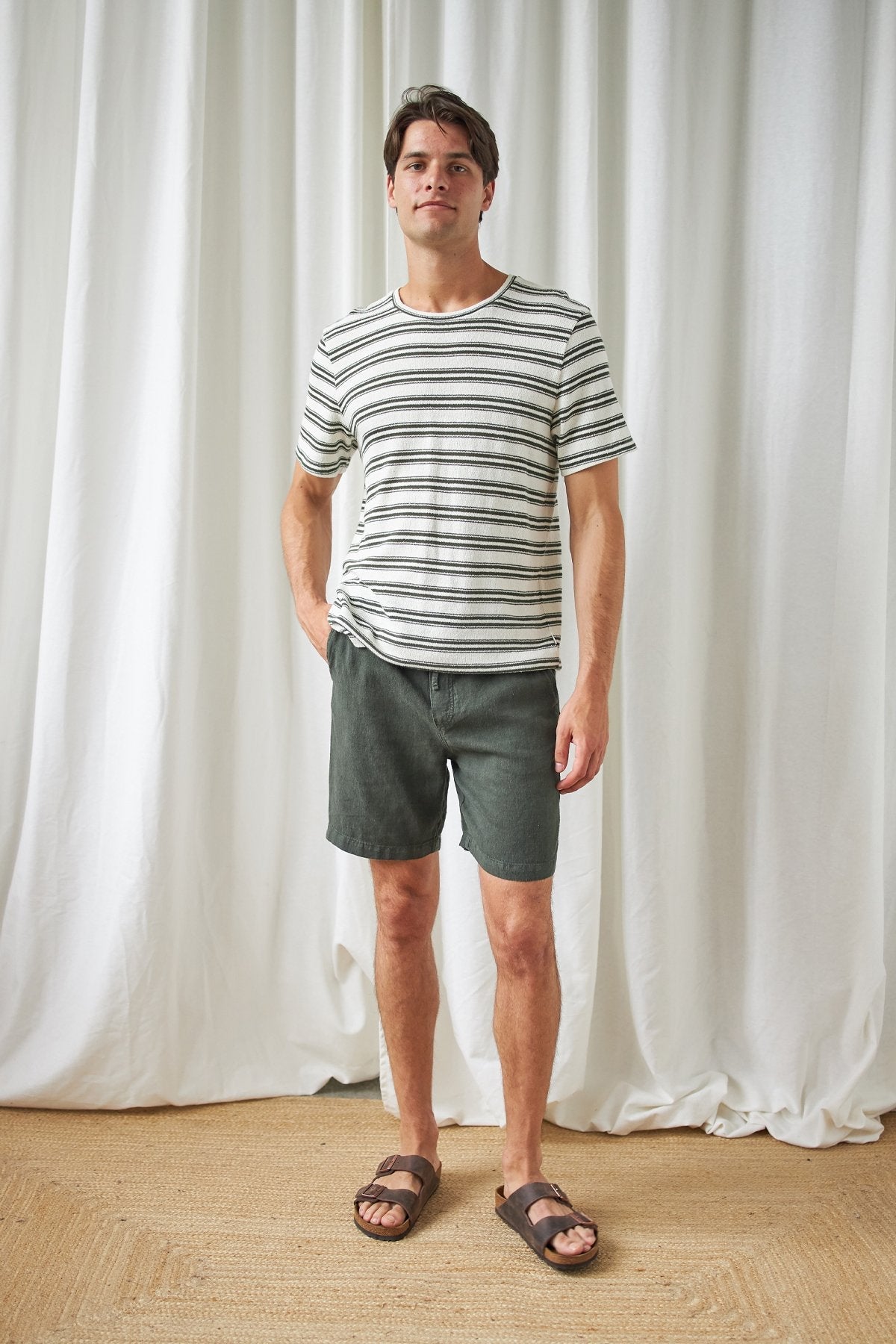 Lightweight Green Striped T-Shirt for Men - Comfortable Casual Wear for Everyday Outfits & Summer Activities