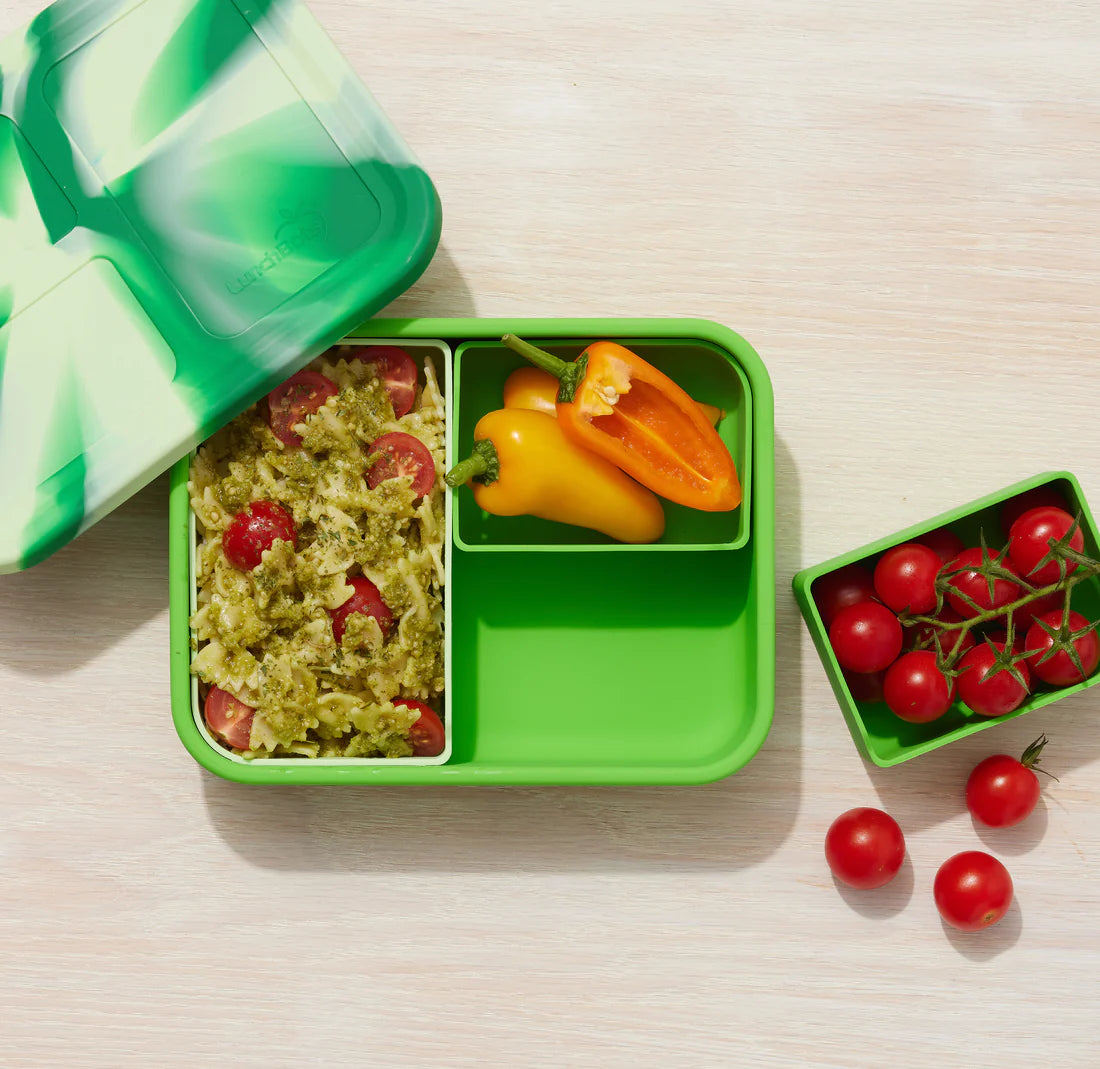 LunchBots Build A Bento Large Platinum Silicone Bento Box - Eco-Friendly Food Container for Adults & Kids - Perfect for School, Work, Picnics & Travel