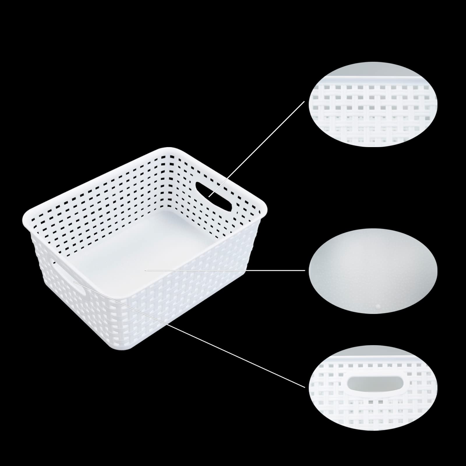 6-Pack White Plastic Storage Baskets - Pantry Organizer for Home & Office