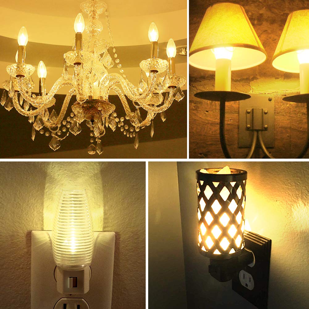 Emotionlite C7 LED Candelabra Light Bulbs - 4W 5W 6W 7W Equivalent, E12 Base, Warm White 2700K, Clear Glass - 4 Pack for Chandeliers, Night Lights & Decorative Lighting