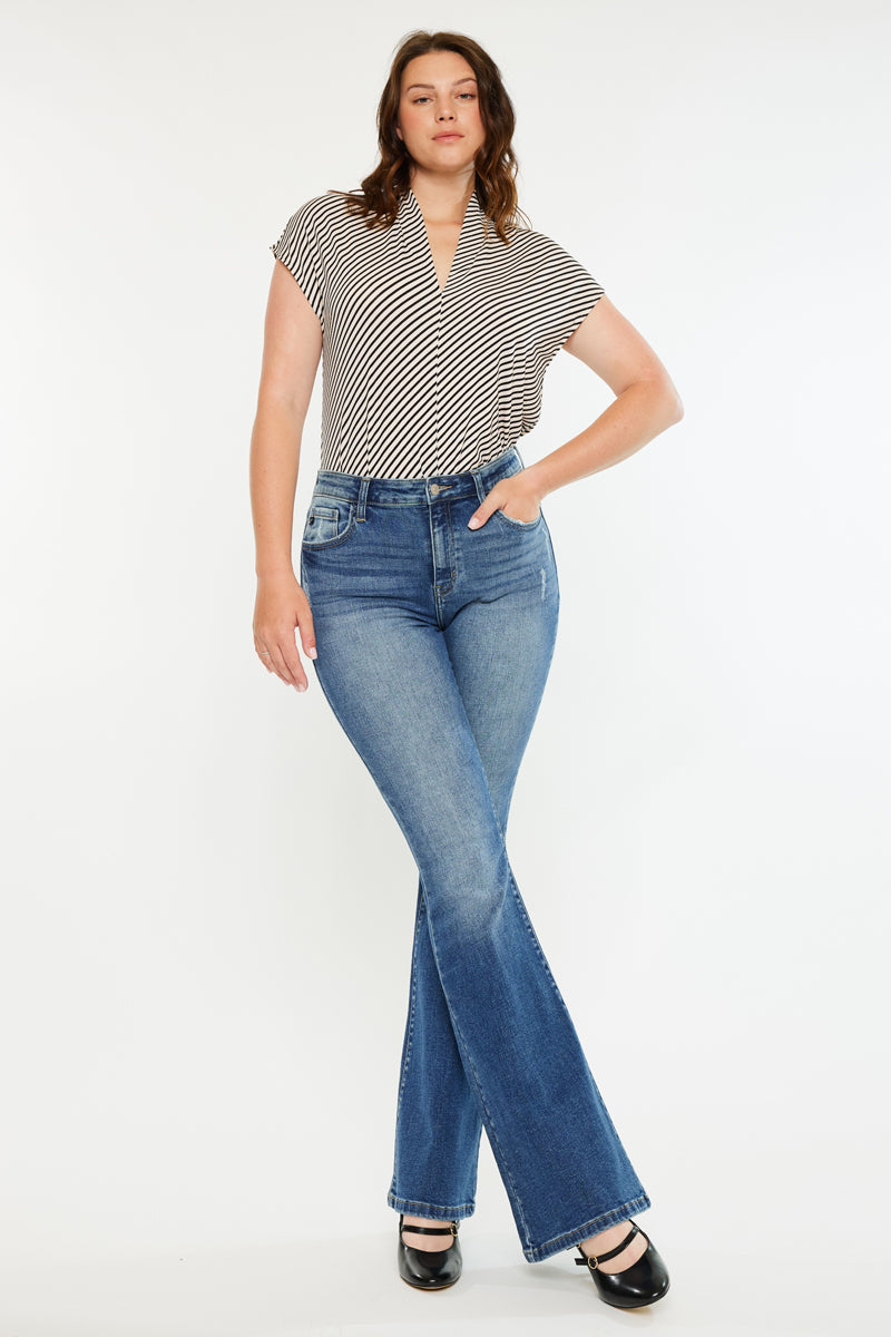 Tana High Rise Wide Flare Jeans for Women - Curvy Fit Stretch Denim Pants, Vintage 70s Inspired Bootcut Jeans for Casual Wear & Night Out
