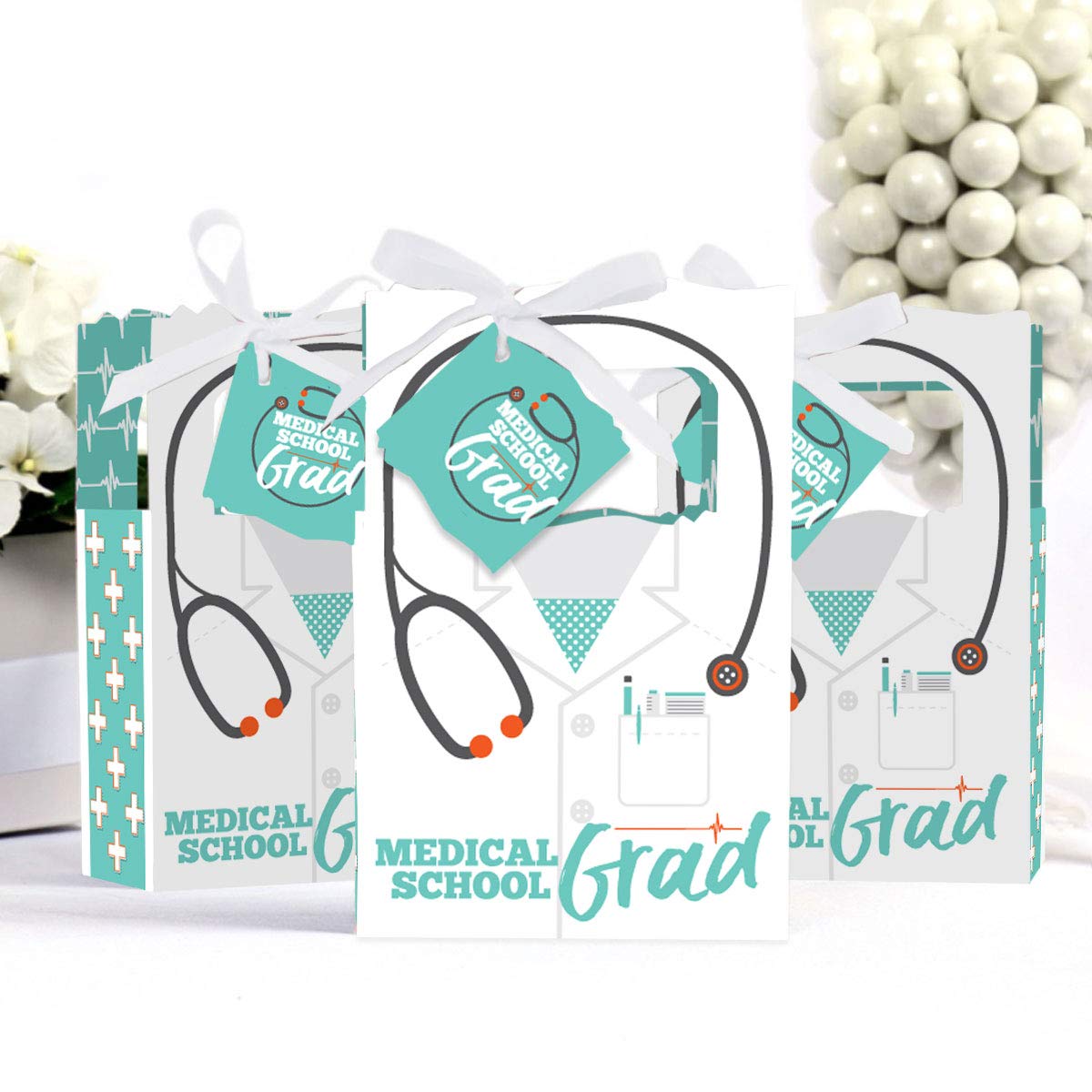 Big Dot of Happiness Medical School Graduation Party Favor Boxes - Set of 12 Doctor-Themed Gift Boxes for Graduation Celebrations, White Coat Ceremonies & Residency Parties