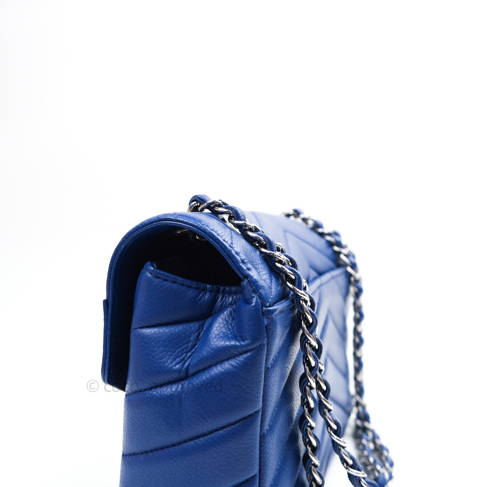 Chanel Chevron Quilted Medium Flap Bag in Blue Grained Calfskin Leather with Silver Hardware - Perfect for Evening Events & Luxury Fashion Accessories