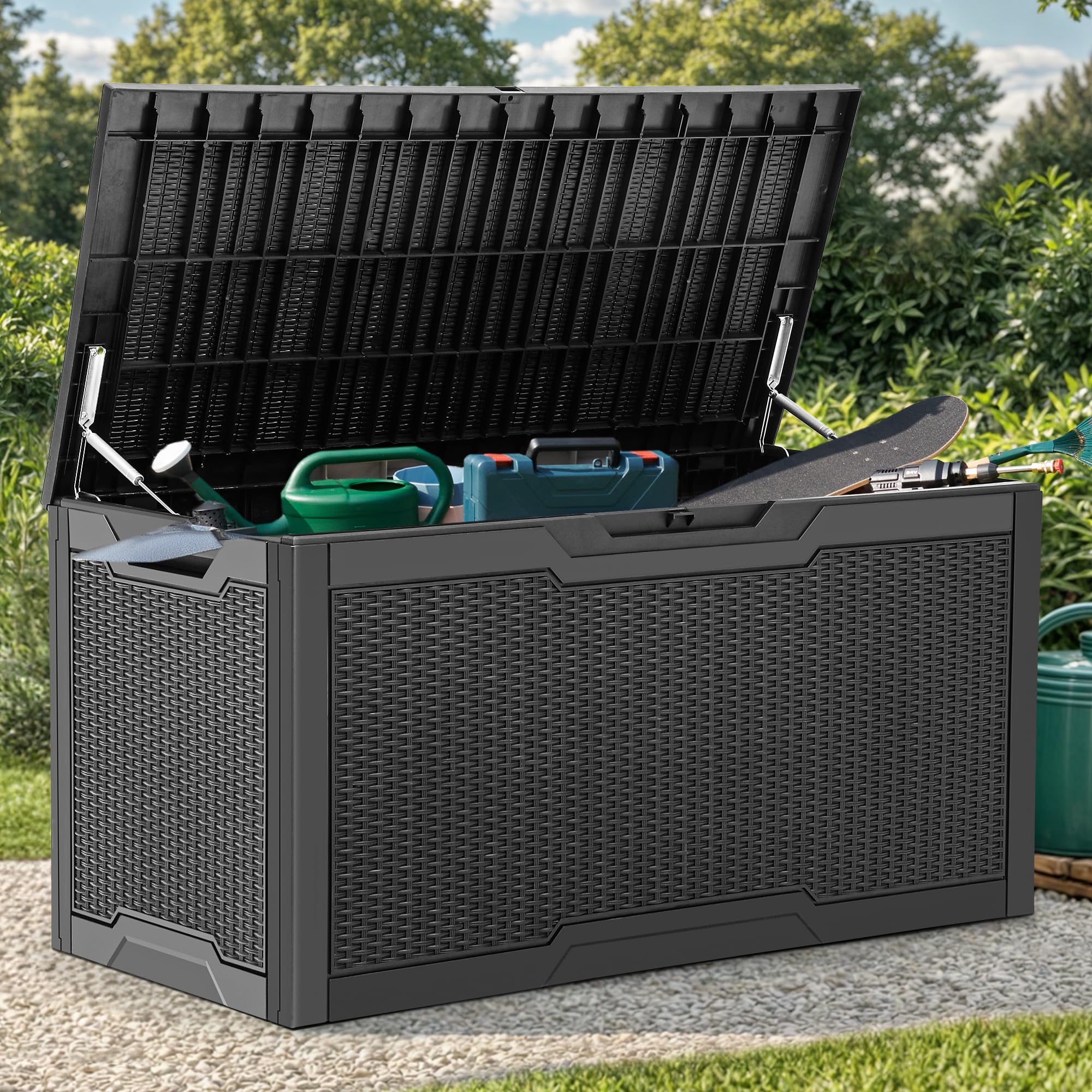 YITAHOME 100 Gallon Large Resin Deck Box - Outdoor Storage Box for Patio Furniture, Cushions, Garden Tools & Pool Supplies - Waterproof & Lockable (Black) - Perfect for Backyard, Deck, and Poolside Organization