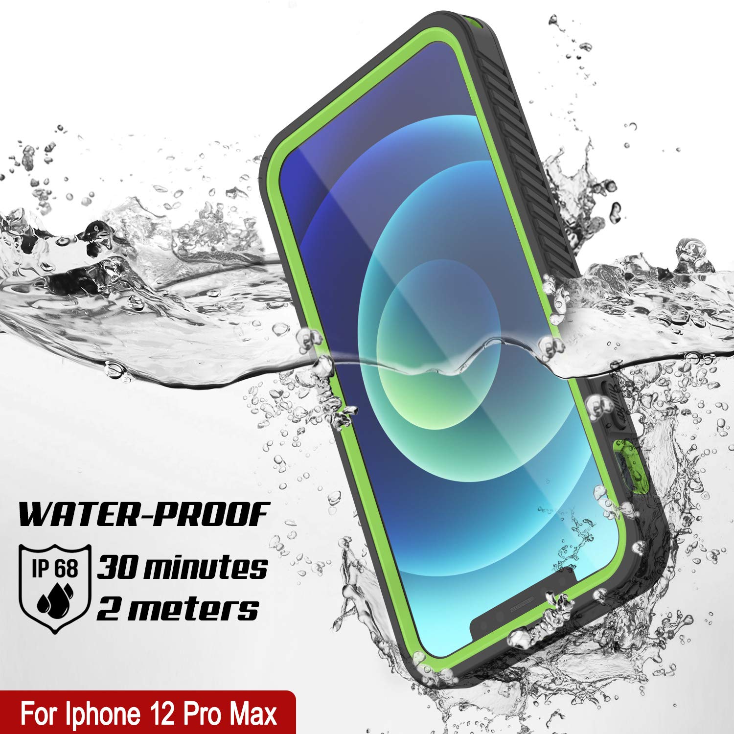 Punkcase for iPhone 12 Pro Max Waterproof Case - IP68 Certified Shockproof Snowproof Slim Fit Armor Cover with Built-in Screen Protector | Perfect for Outdoor Adventures, Hiking, Swimming & Extreme Sports (Green, 6.7 Inch)