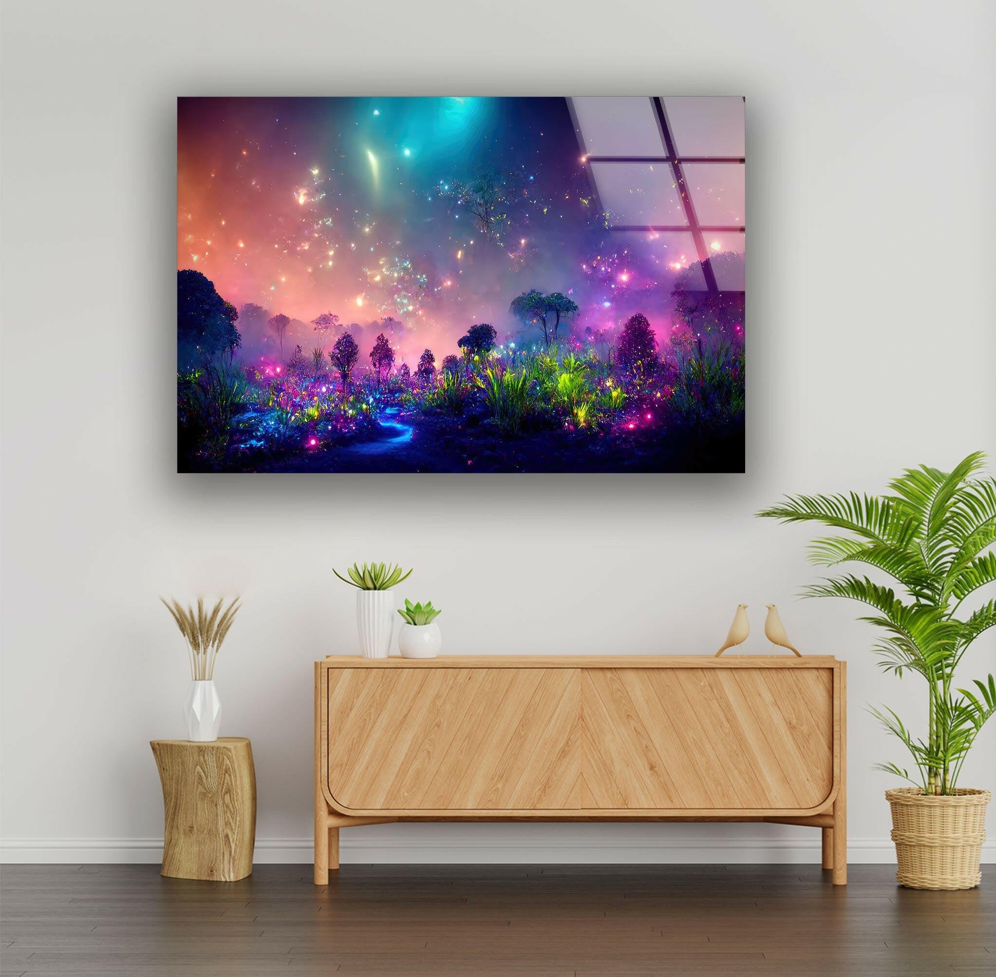 Glowing Bioluminescent Plants Wall Art - Unique LED Glass Decor for Home & Office - Perfect for Bedroom, Living Room, and Indoor Garden Decor