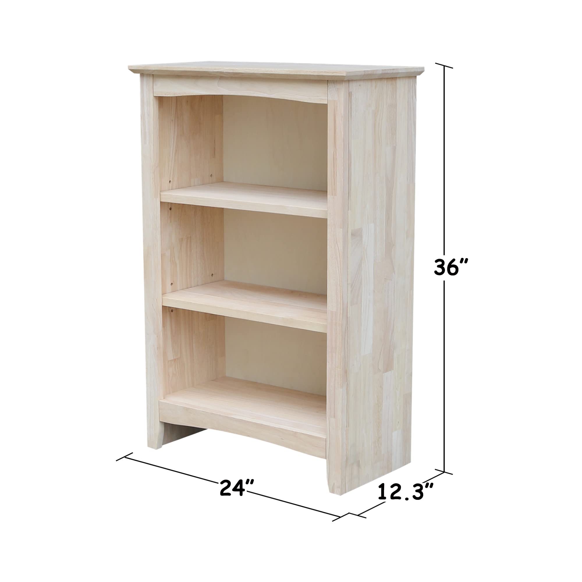 IC International Concepts 36-Inch Shaker Bookcase - Solid Wood Storage Organizer for Home & Office | Durable Unfinished Shelf for Living Room, Bedroom or Study