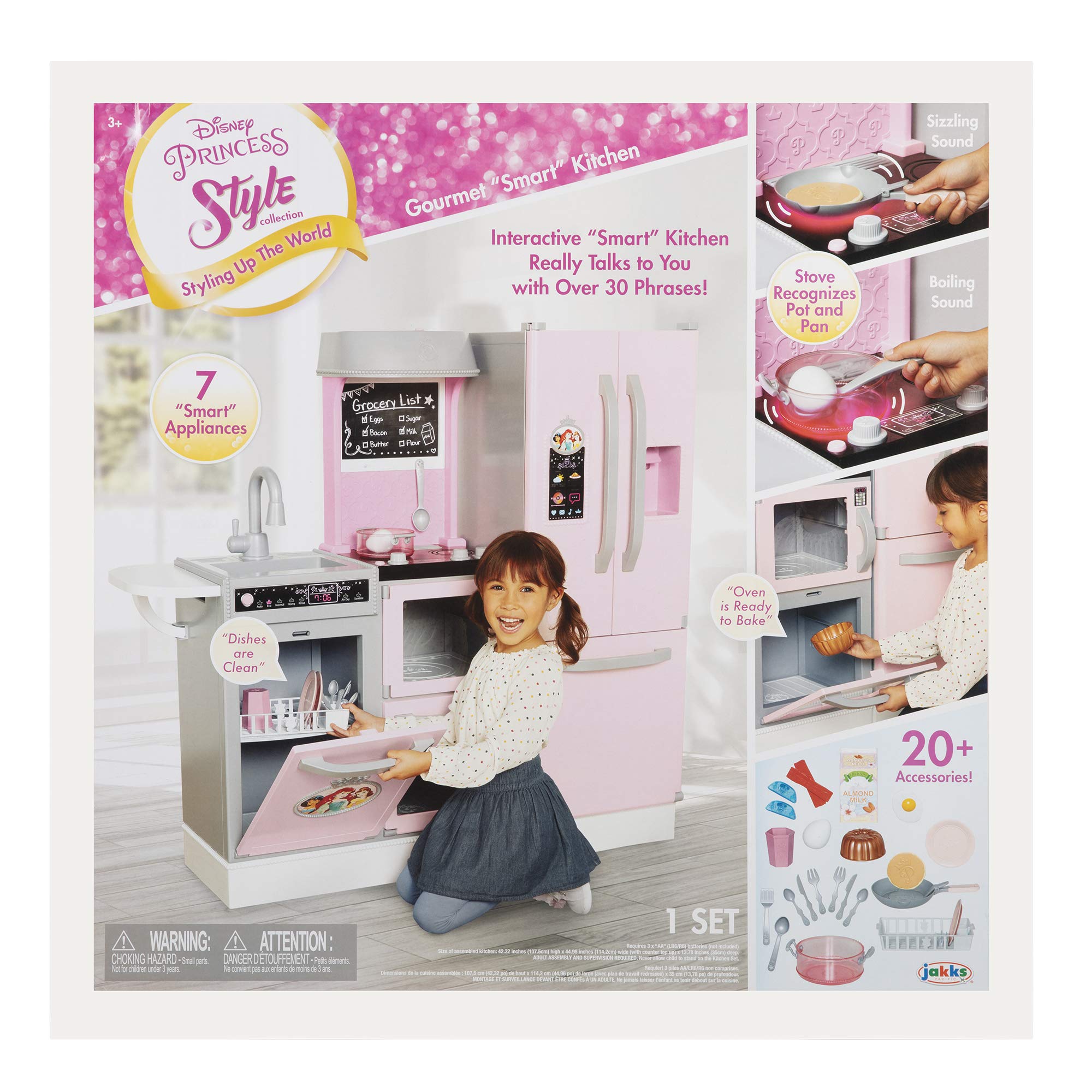 Disney Princess Style Gourmet Smart Kitchen Playset with Lights & Sounds - 20+ Accessories for Kids, Pink | Pretend Play Cooking Toy for Girls Ages 3-6 | Birthday Gift Idea & Interactive Role Play Kitchen Set