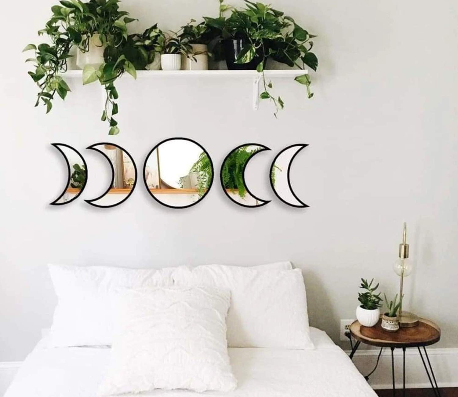 5-Piece Moon Phase Mirror Set - Crescent Moon Wall Decor for Bedroom & Living Room - Bohemian Scandinavian Home Decor - Black Moon Phase Mirrors for Boho, Nature-Inspired & Modern Interiors