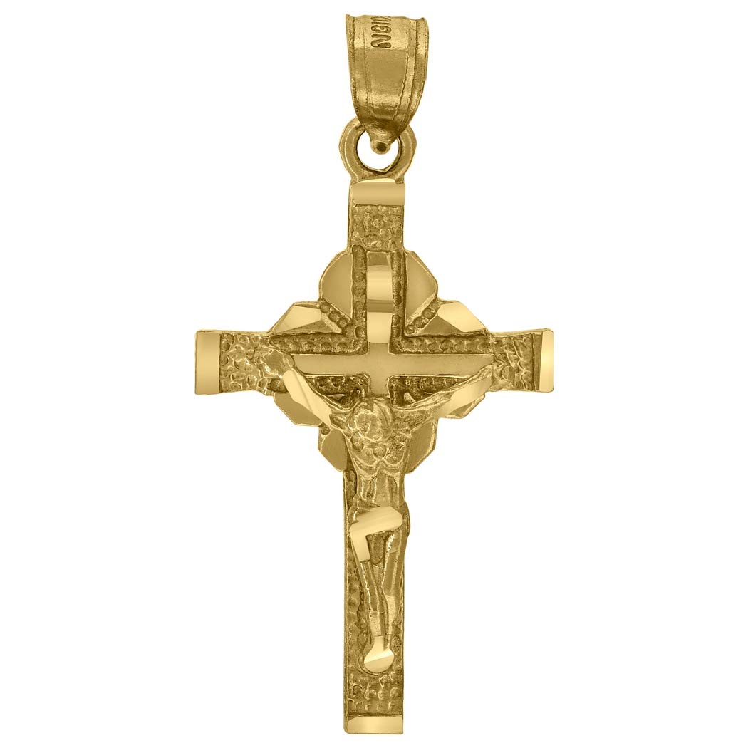 10K Yellow Gold Jesus Crucifix Cross Pendant Necklace for Women & Men - Religious Jewelry Gift - 33.6x16.7mm - Perfect for Baptism, Confirmation, Christmas & Daily Faith Wear