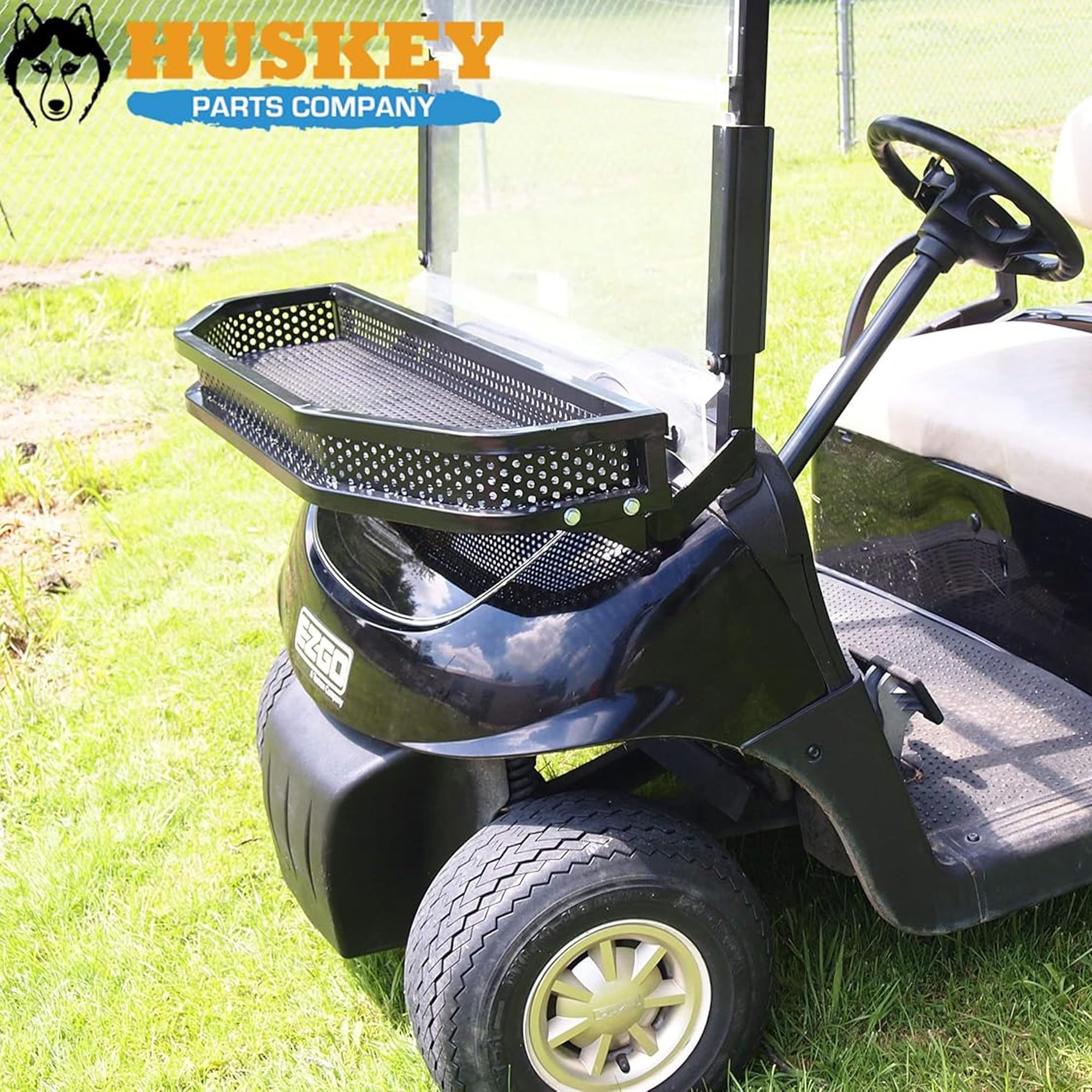 Huskey Parts Company Front Utility Cargo Basket for EZGO TXT RXV Club Car Yamaha Golf Cart with Brackets - Perfect for Golf Cart Storage, Camping Gear & Outdoor Adventures